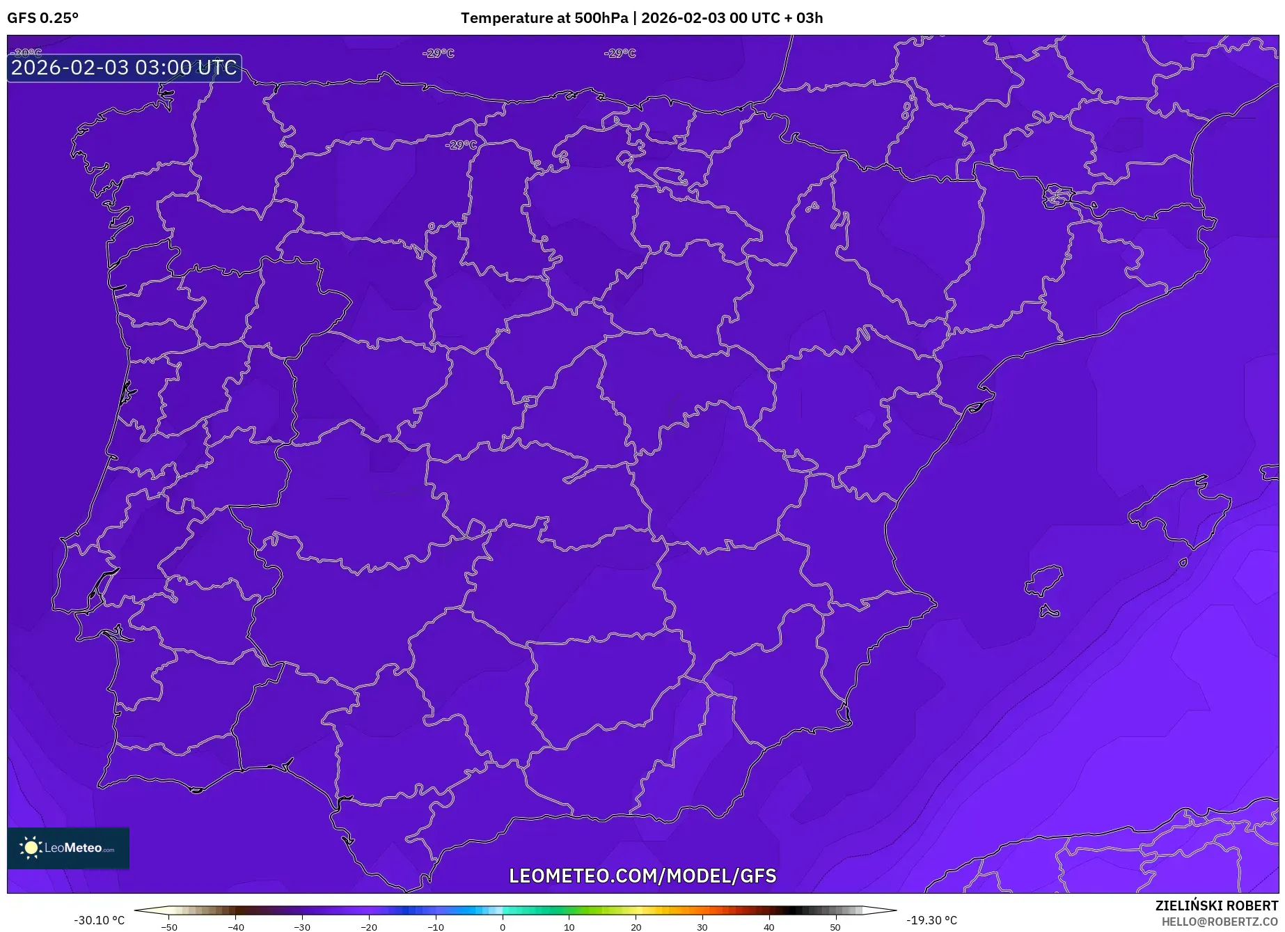 GFS model - Spain, Temperature at 500hPa