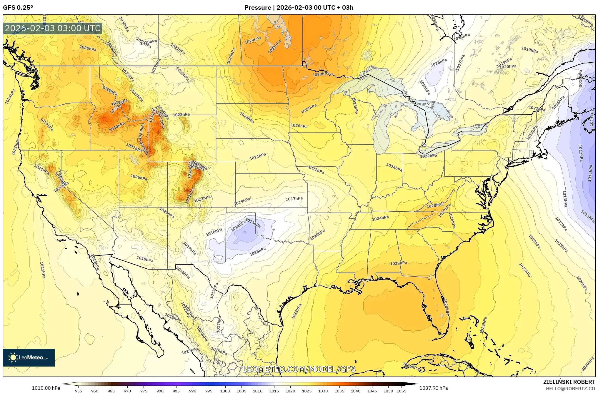GFS model - United States, Pressure