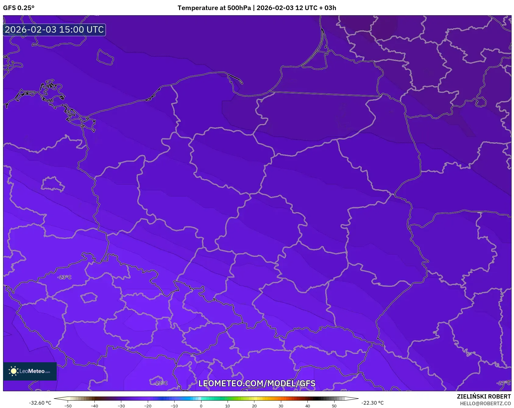 GFS model - Poland, Temperature at 500hPa