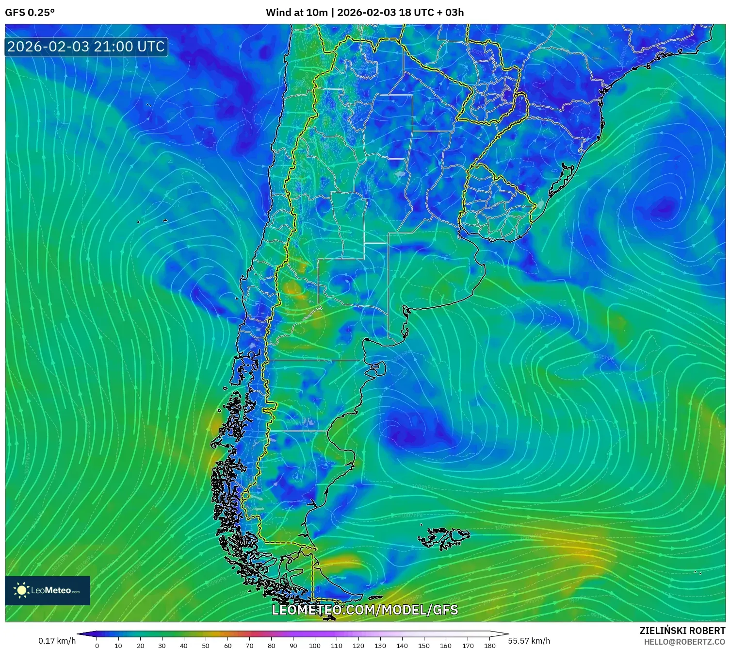 GFS model - Argentina, Wind at 10m