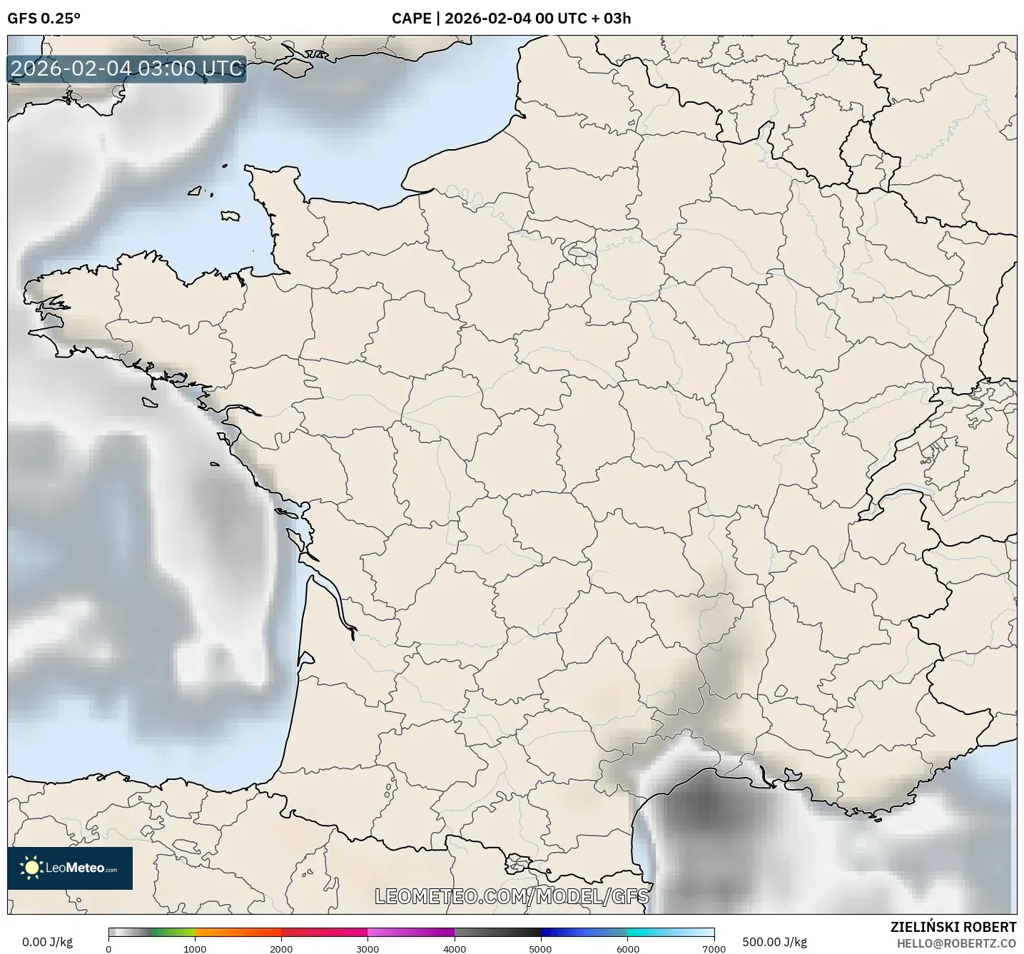 GFS model - France, CAPE