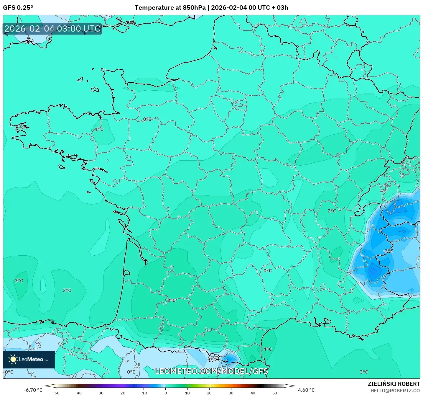 GFS model - France, Temperature at 850hPa