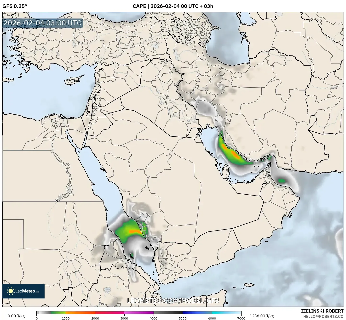 GFS model - Middle East, CAPE
