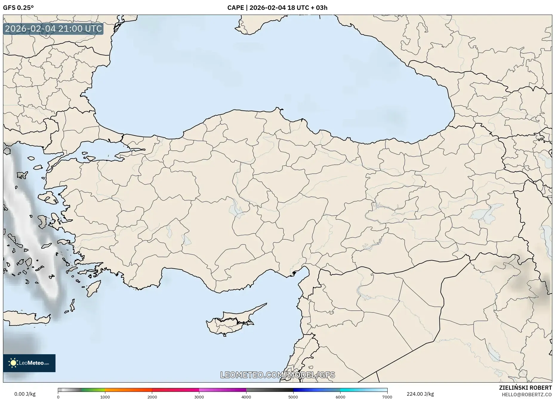 GFS model - Turkey, CAPE