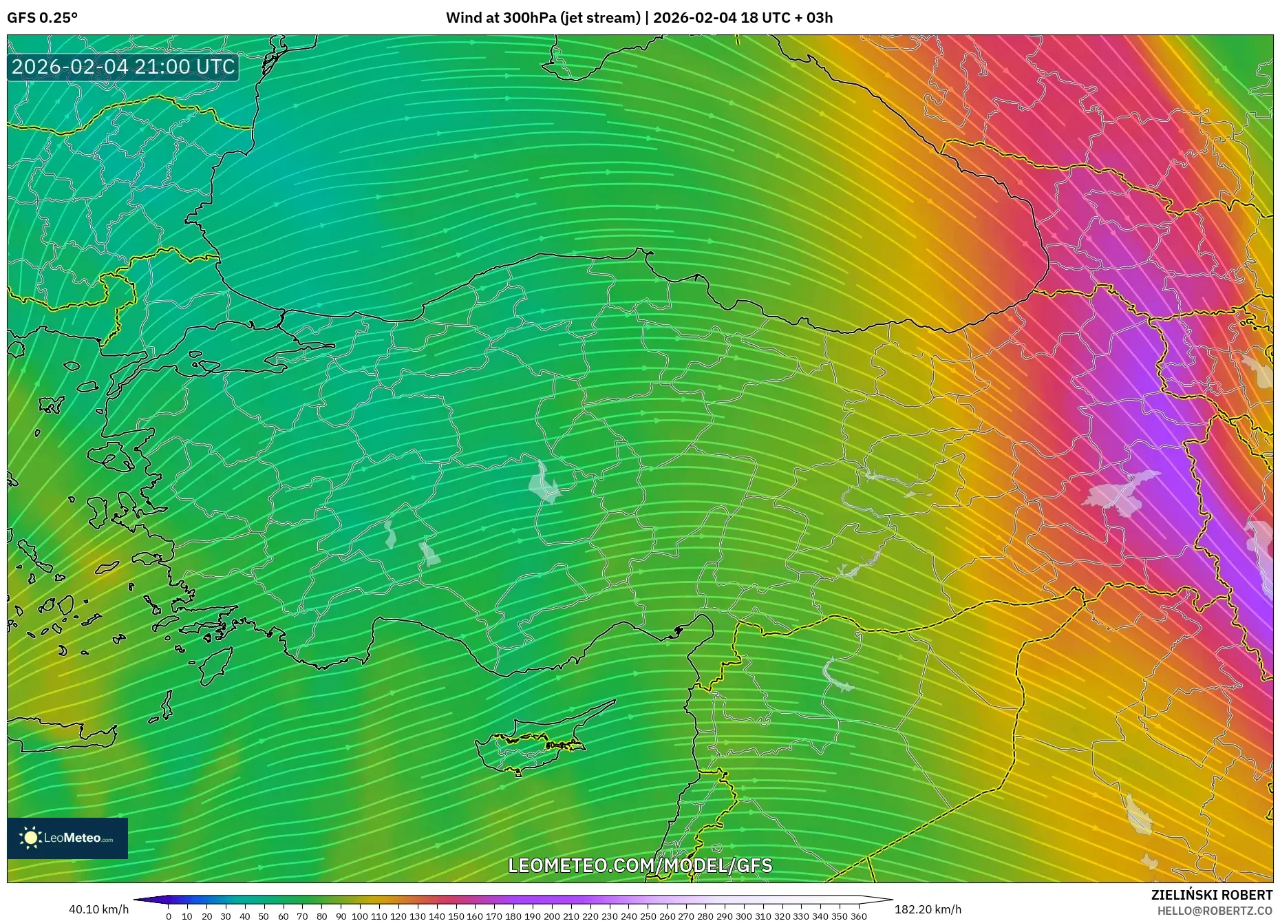 GFS model - Turkey, Wind at 300hPa (jet stream)