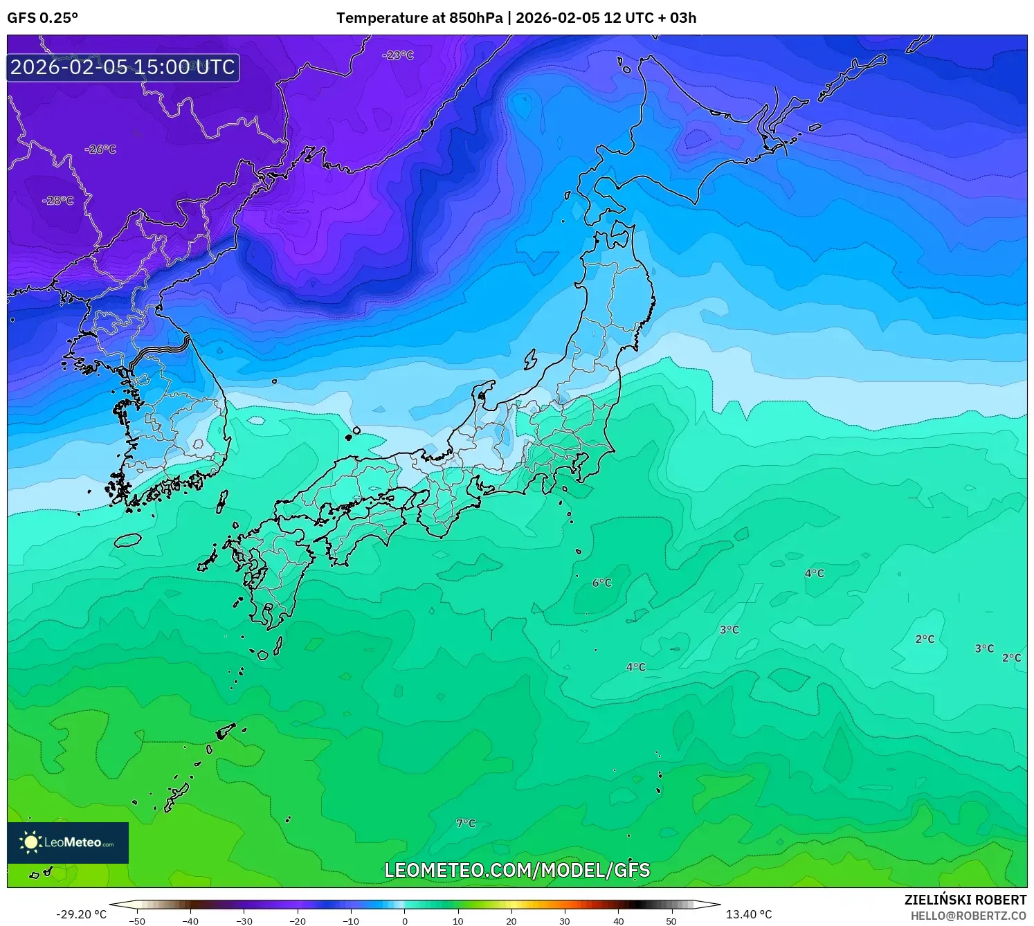 GFS model - Japan, Temperature at 850hPa