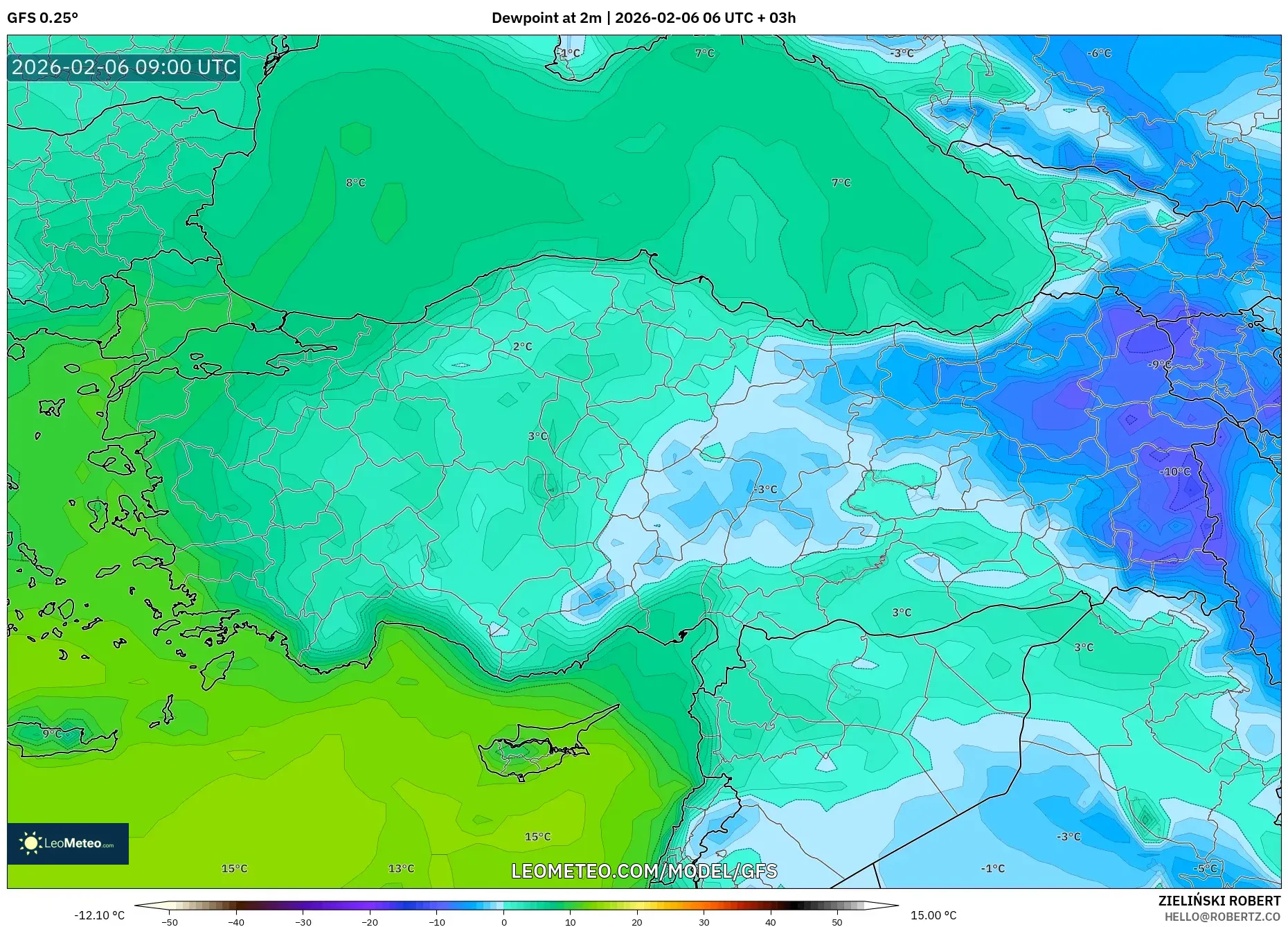 GFS model - Turkey, Dewpoint at 2m