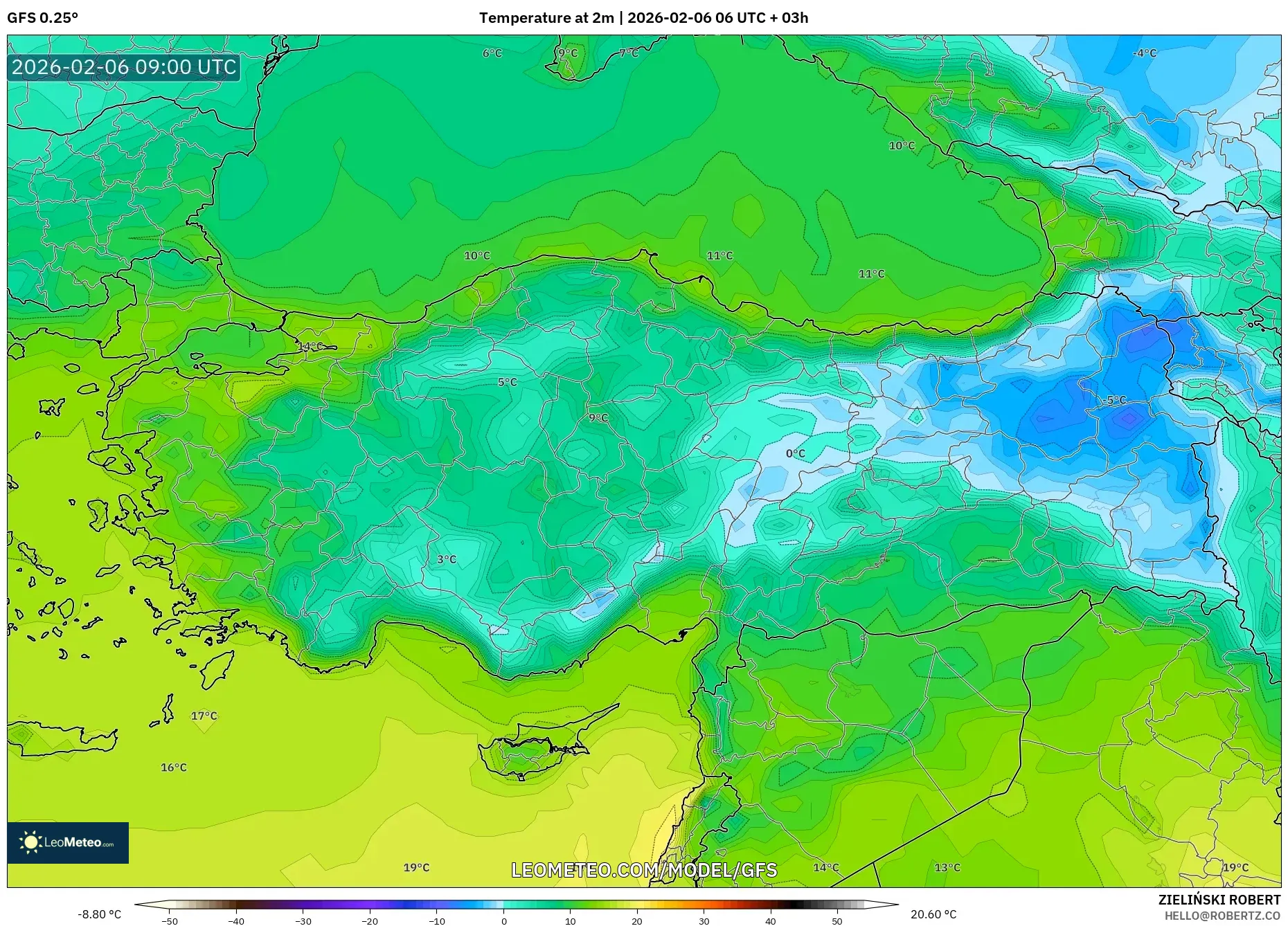 GFS model - Turkey, Temperature at 2m