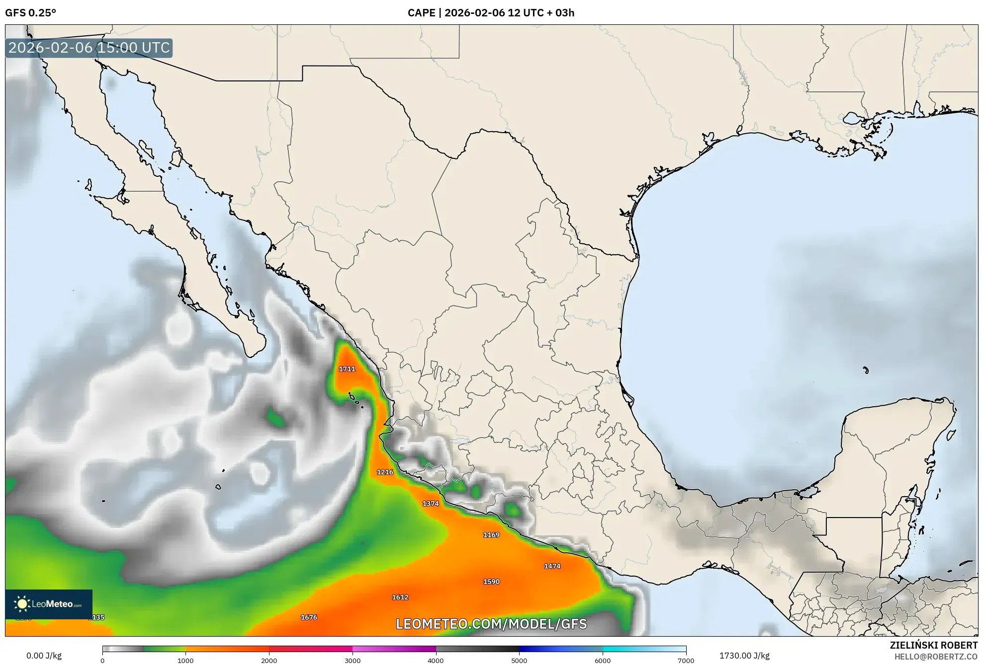 GFS model - Mexico, CAPE