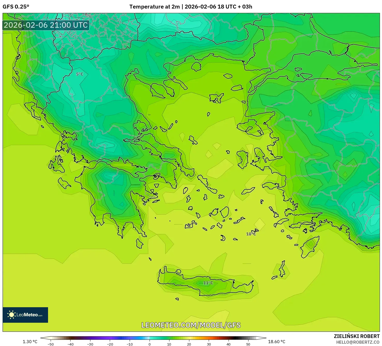 GFS model - Greece, Temperature at 2m