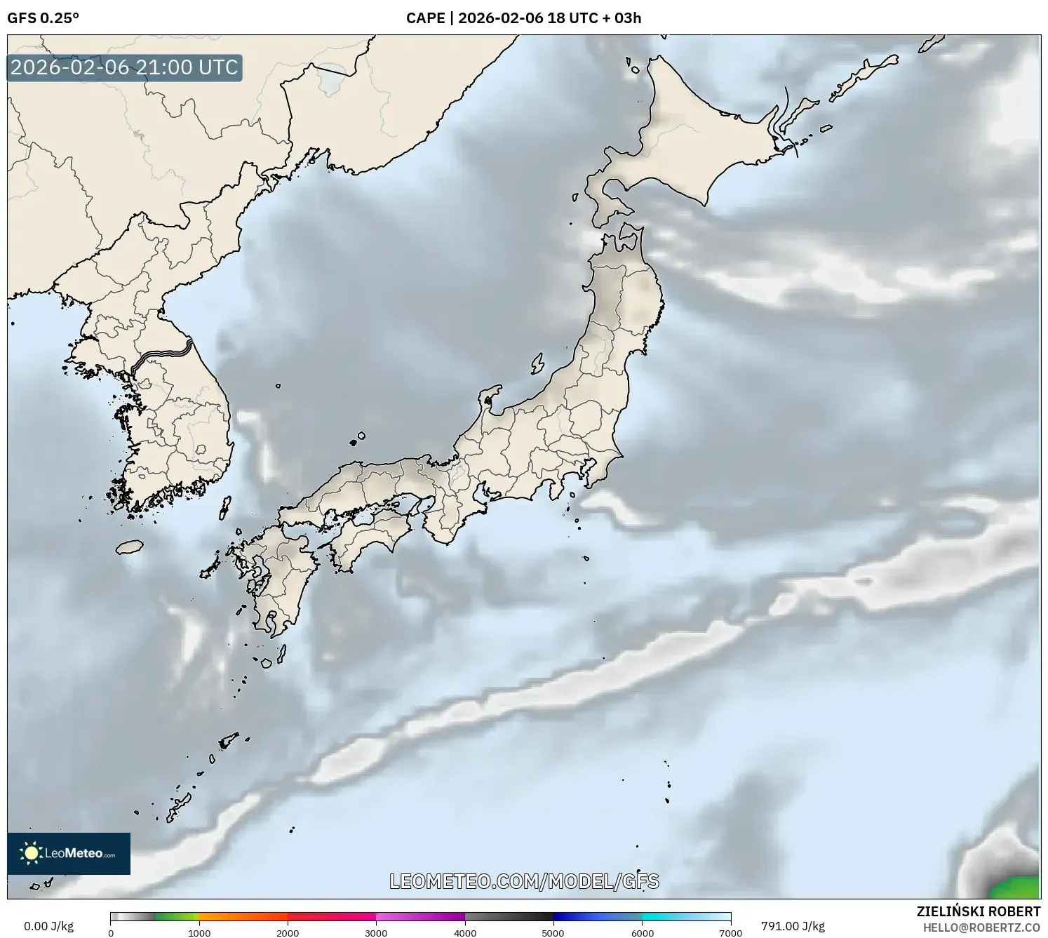 GFS model - Japan, CAPE