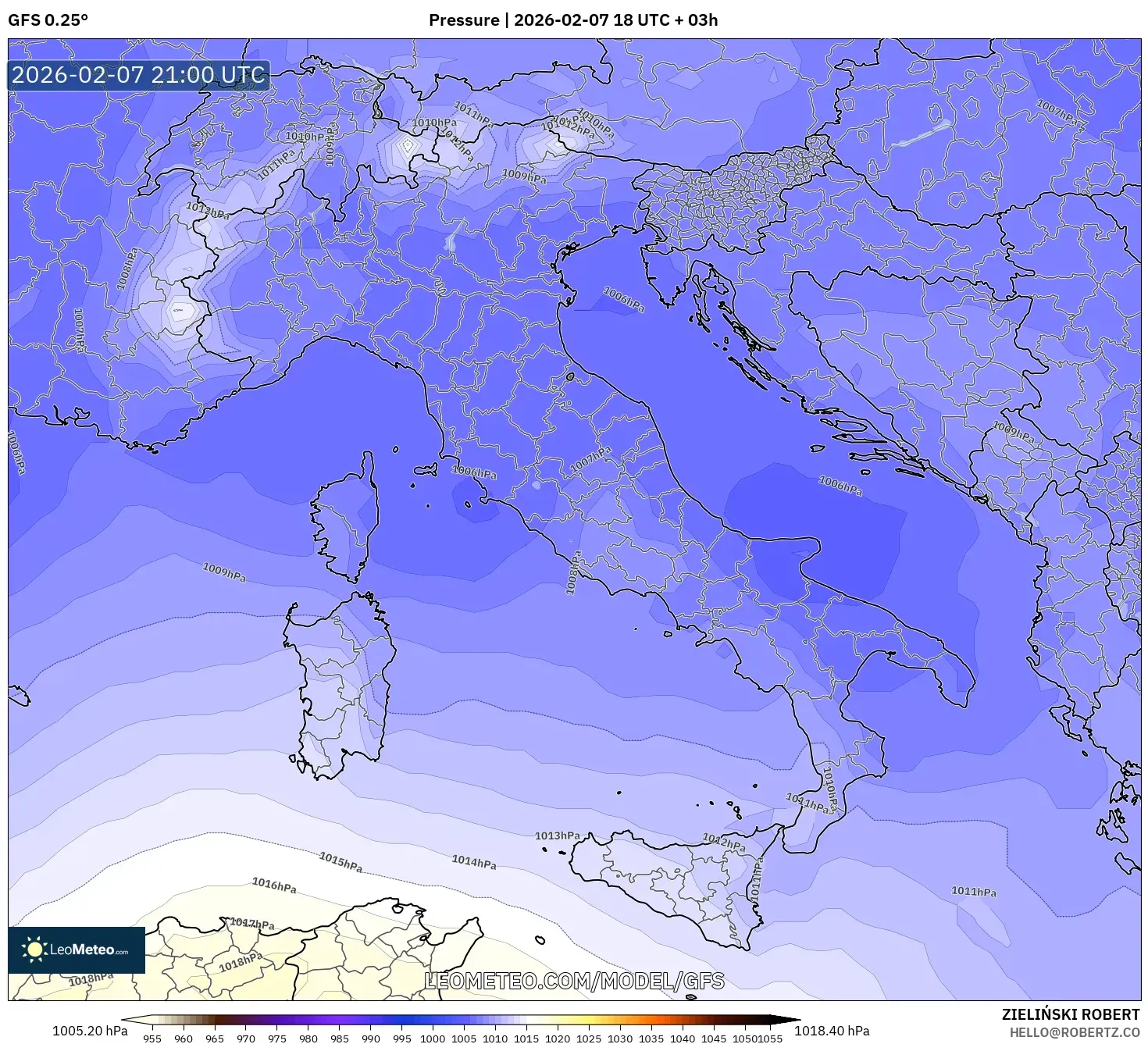 GFS model - Italy, Pressure