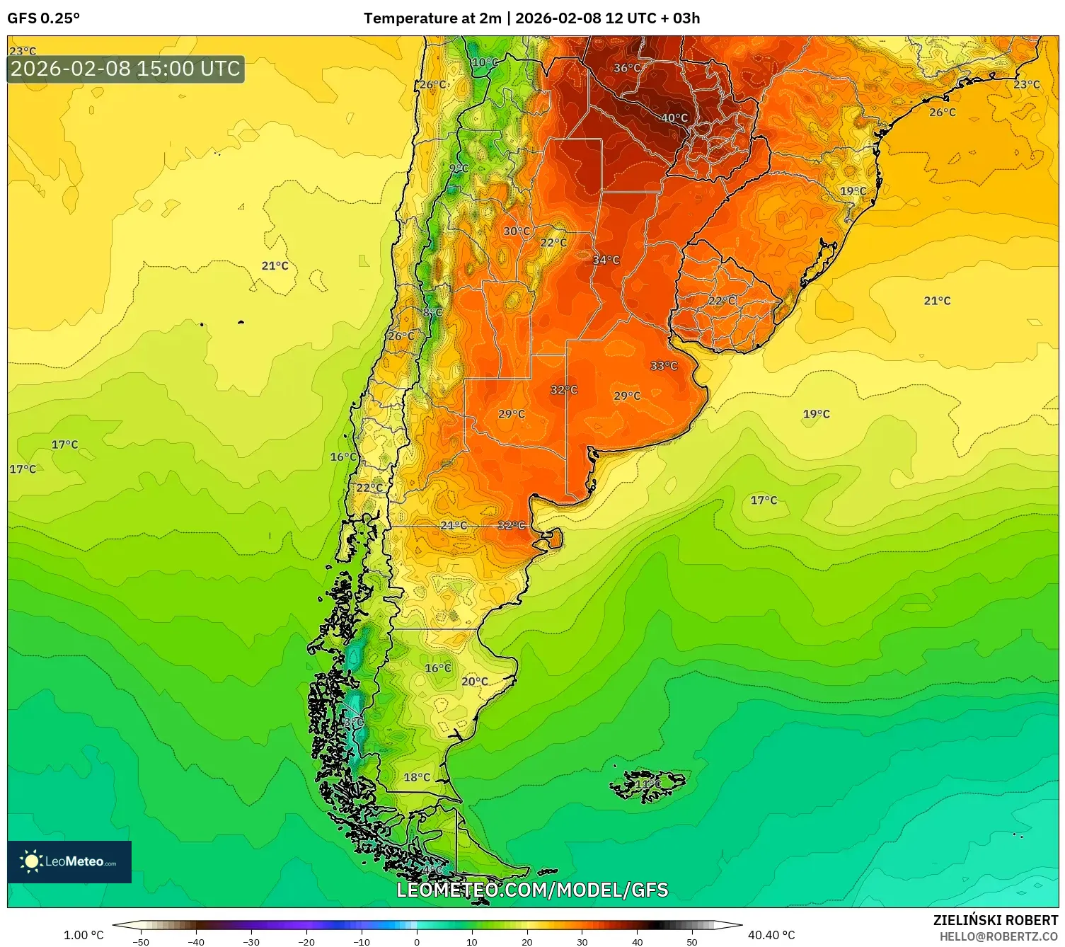 GFS model - Argentina, Suhu 2 m