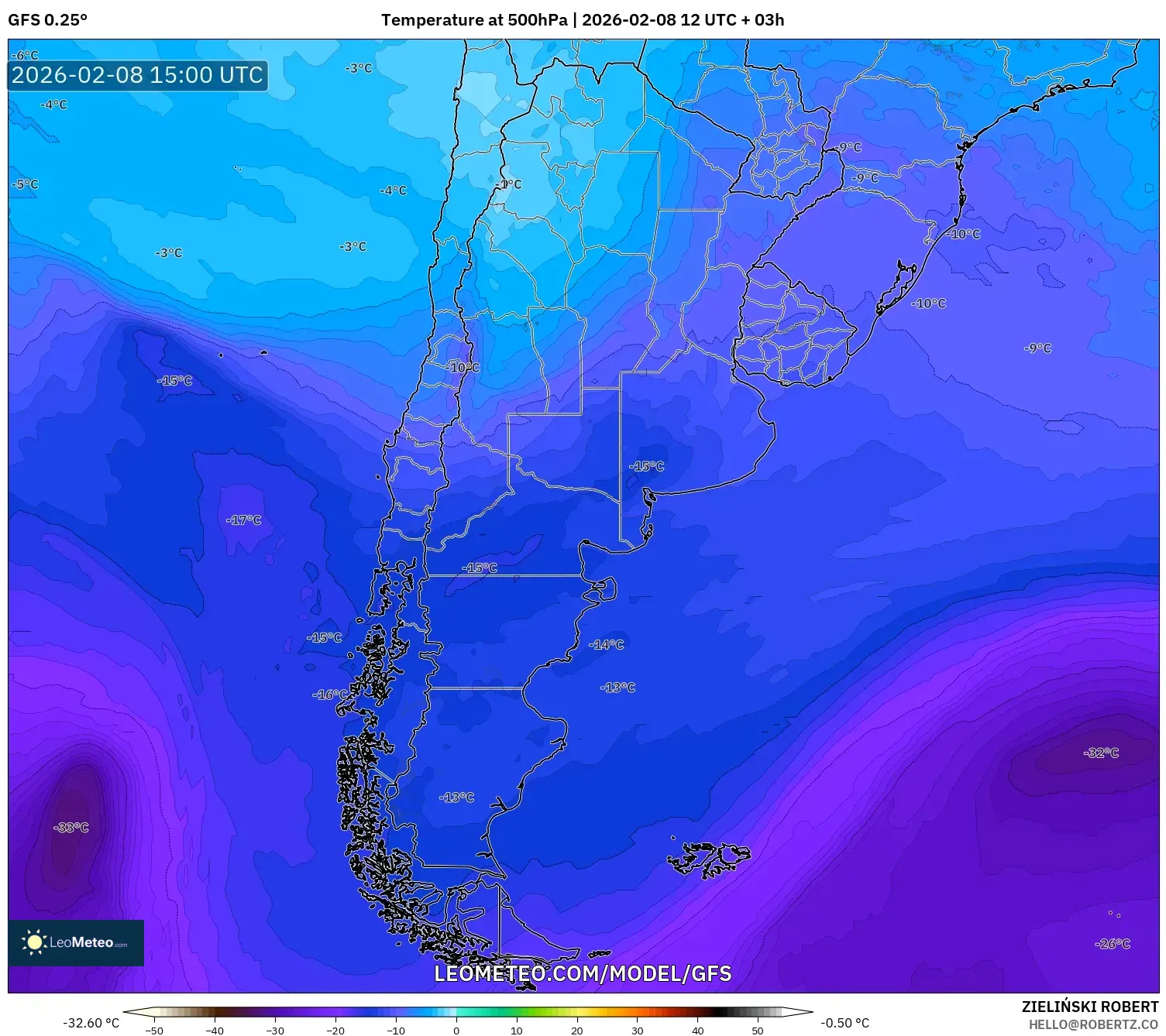 GFS model - Argentina, Temperature at 500hPa