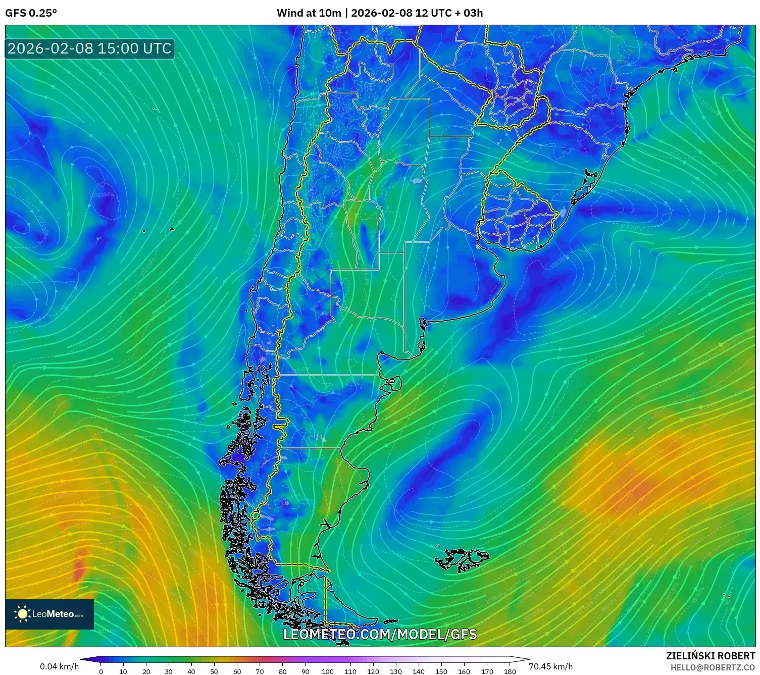 GFS model - Argentina, Wind at 10m