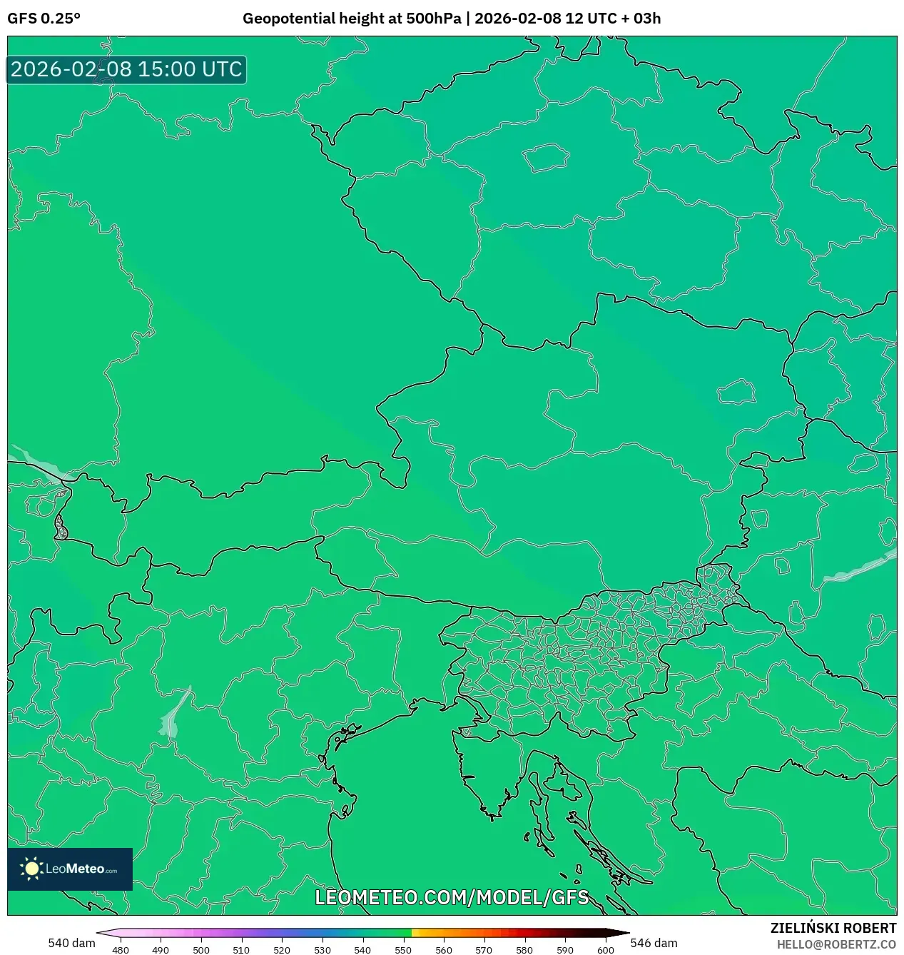 GFS model - Austria, Geopotential height at 500hPa
