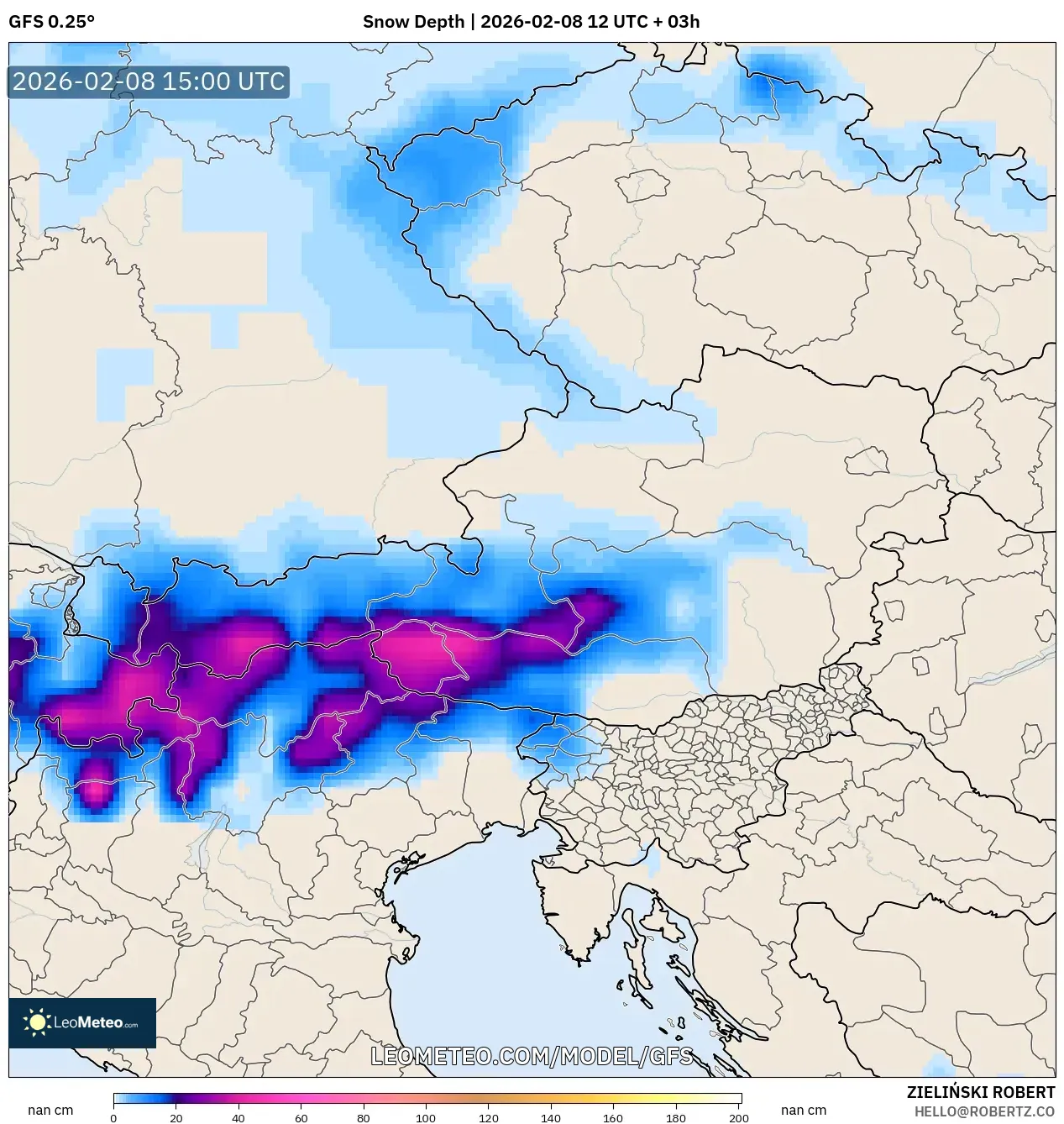 GFS model - Austria, Snow Depth