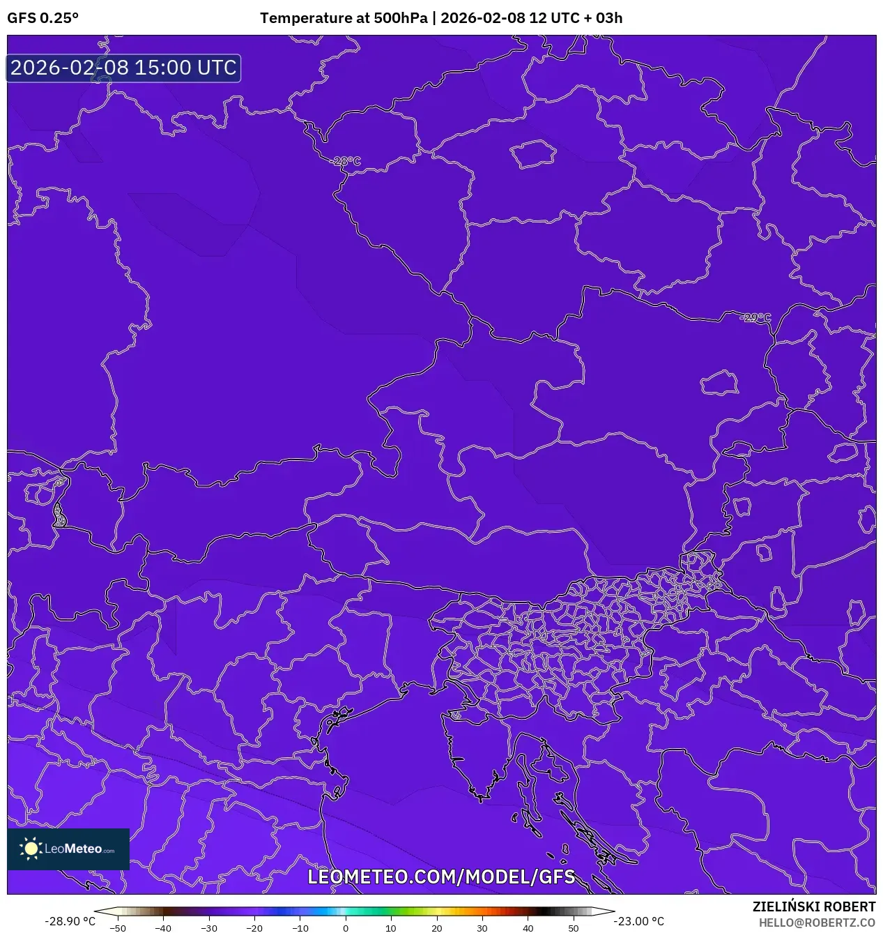 GFS model - Austria, Temperature at 500hPa