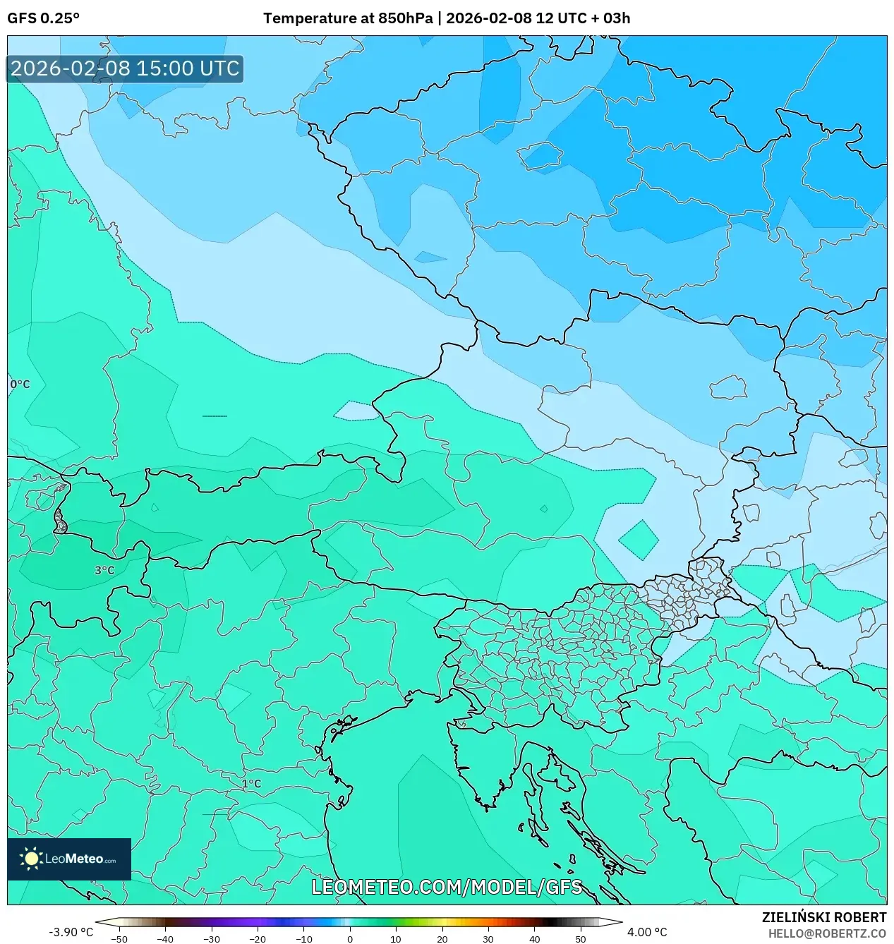 GFS model - Austria, Temperature at 850hPa