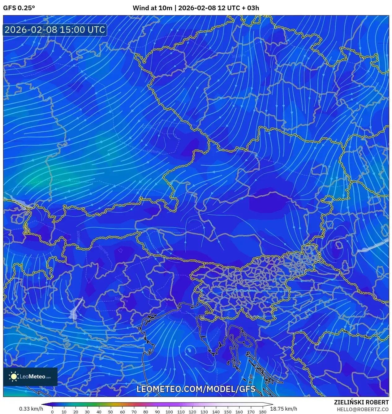 GFS model - Austria, Wind at 10m