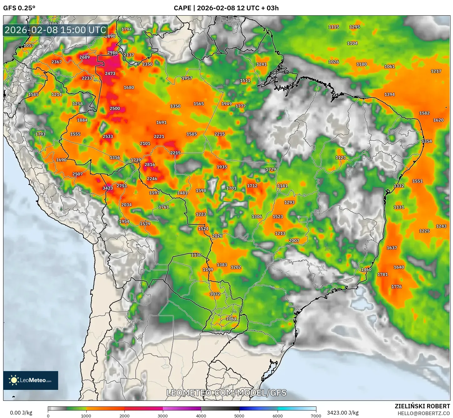 GFS model - Brazil, CAPE