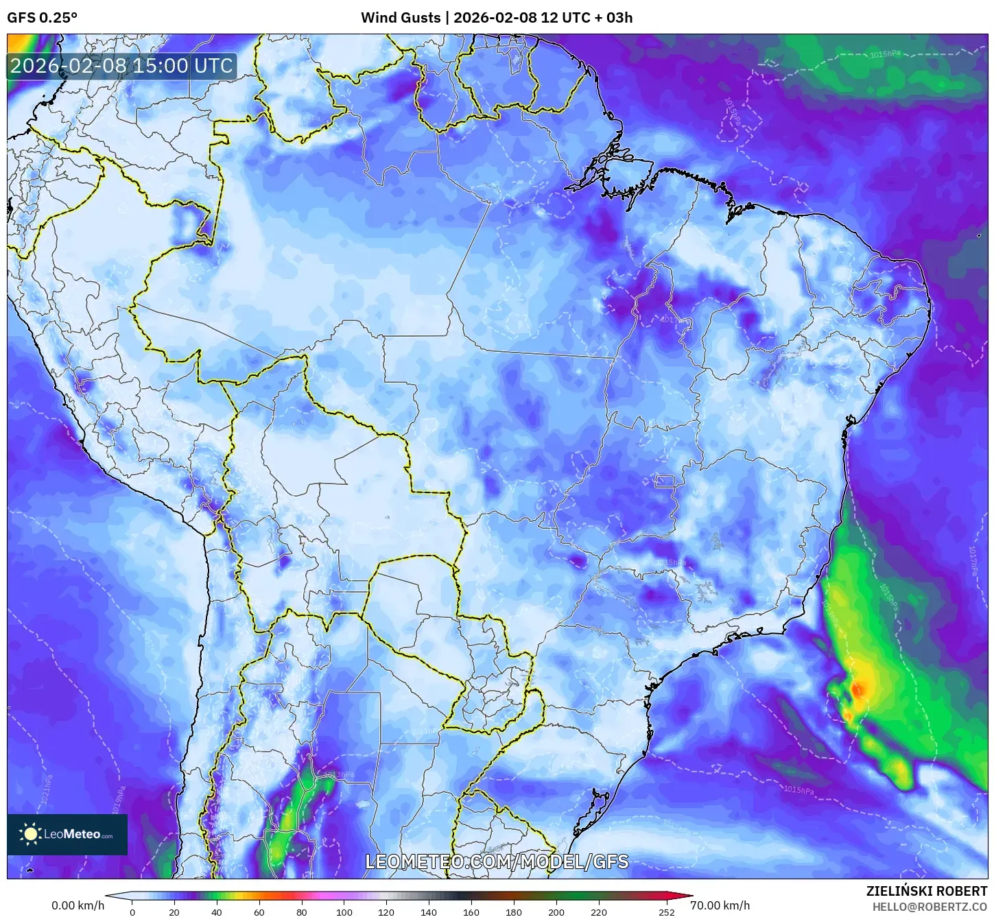 GFS model - Brazil, Wind Gusts