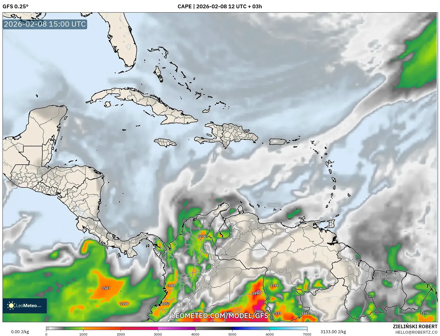 GFS model - Caribbean, CAPE