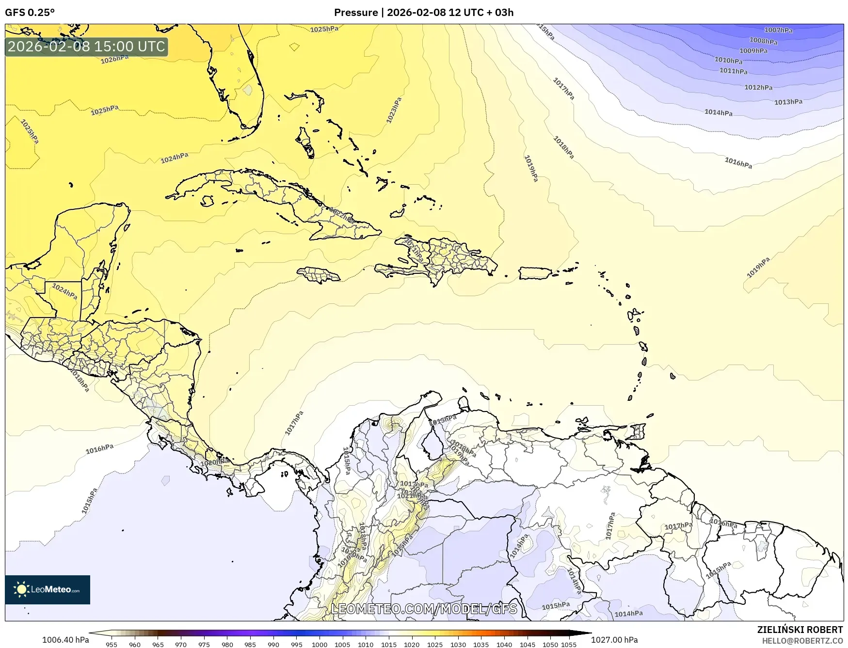 GFS model - Caribbean, Pressure