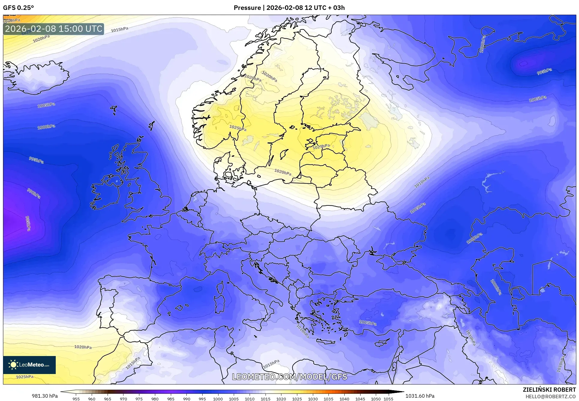 GFS model - Europe, Pressure