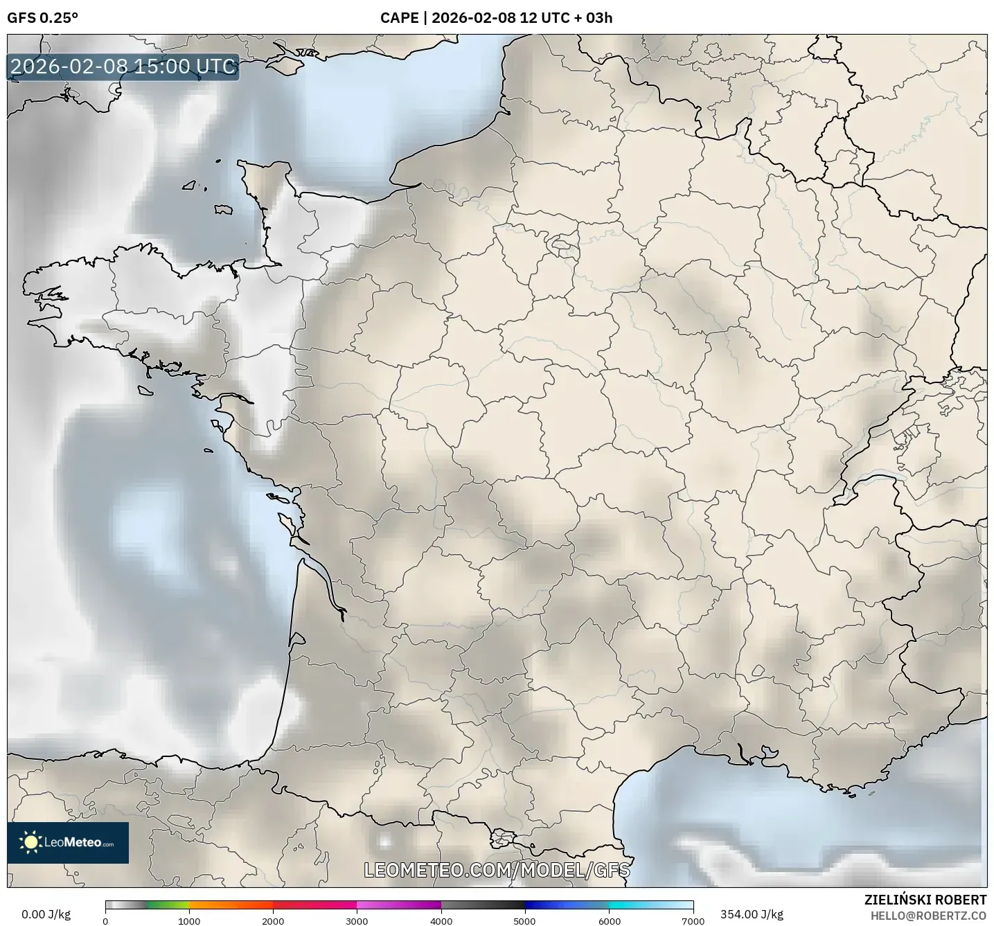 GFS model - France, CAPE