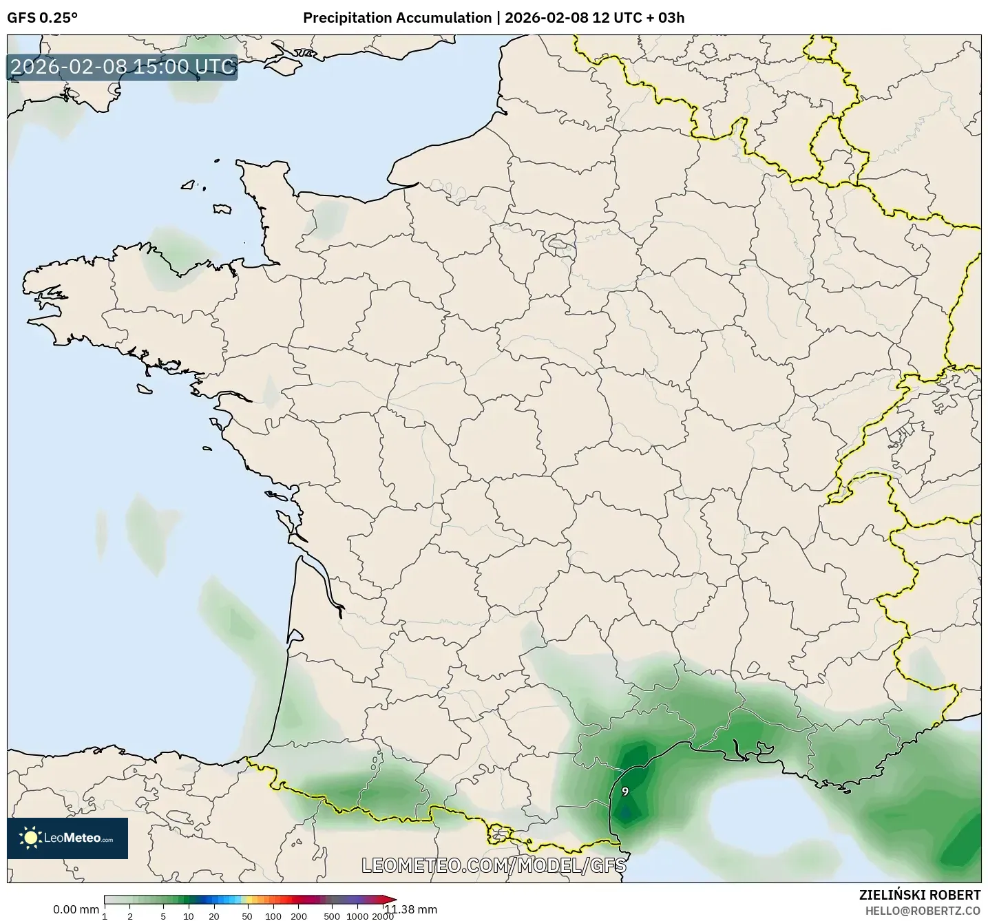 GFS model - France, Precipitation Accumulation