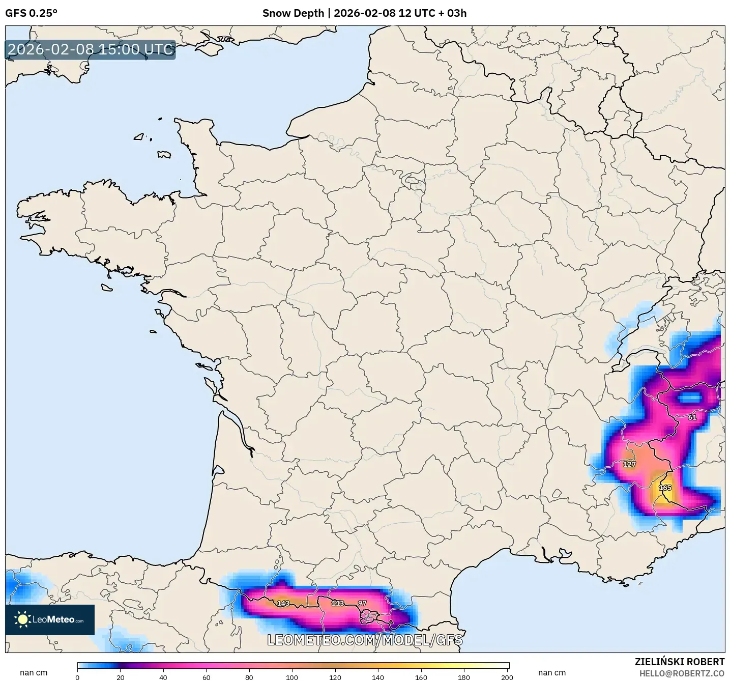 GFS model - Prancis, Kedalaman Salju
