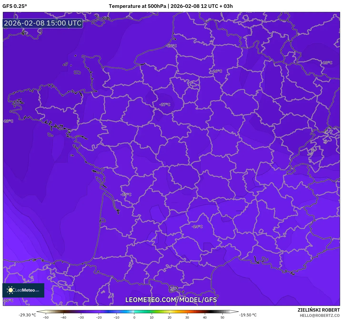 GFS model - Prancis, Suhu 500 hPa