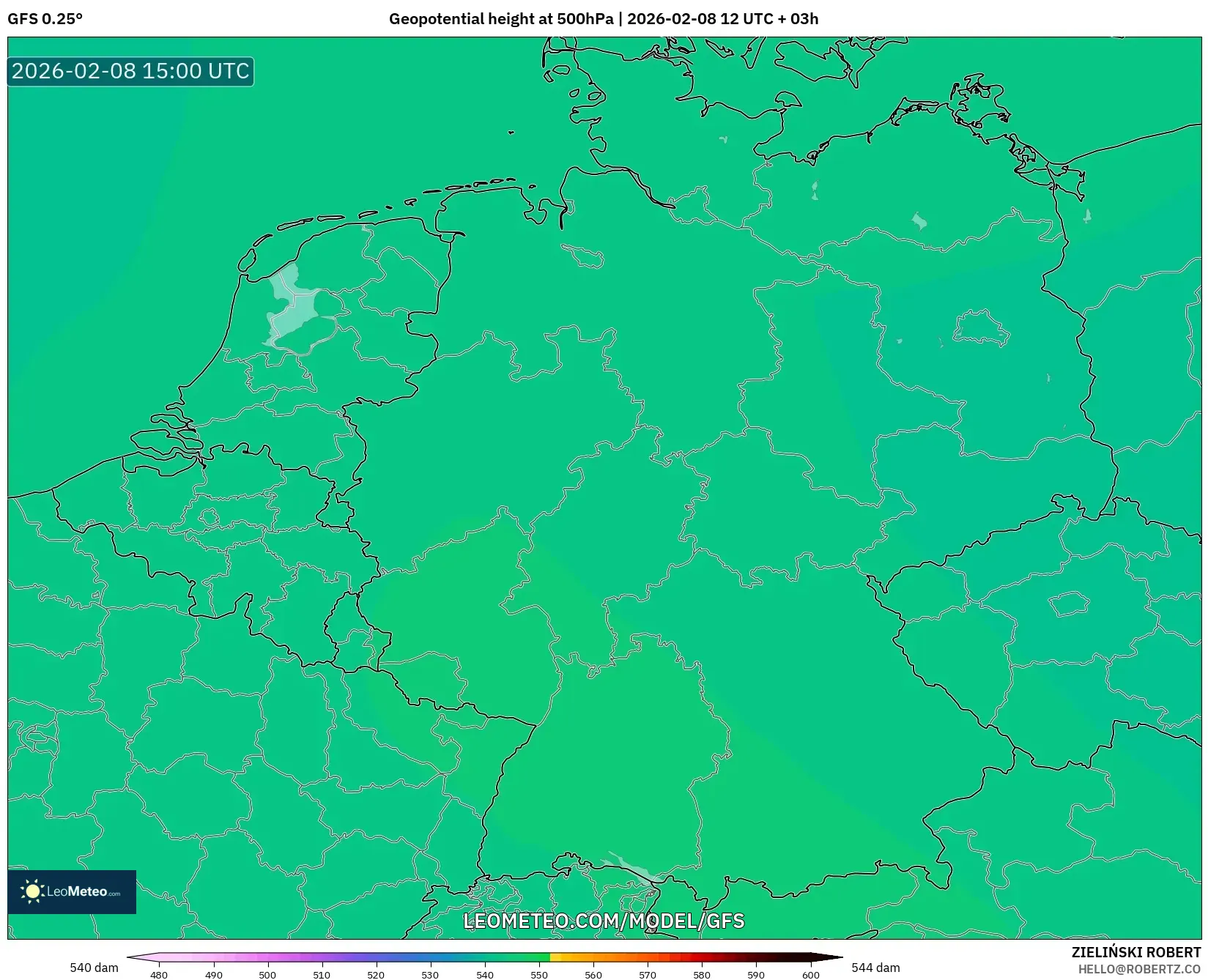 GFS model - Germany, Geopotential height at 500hPa