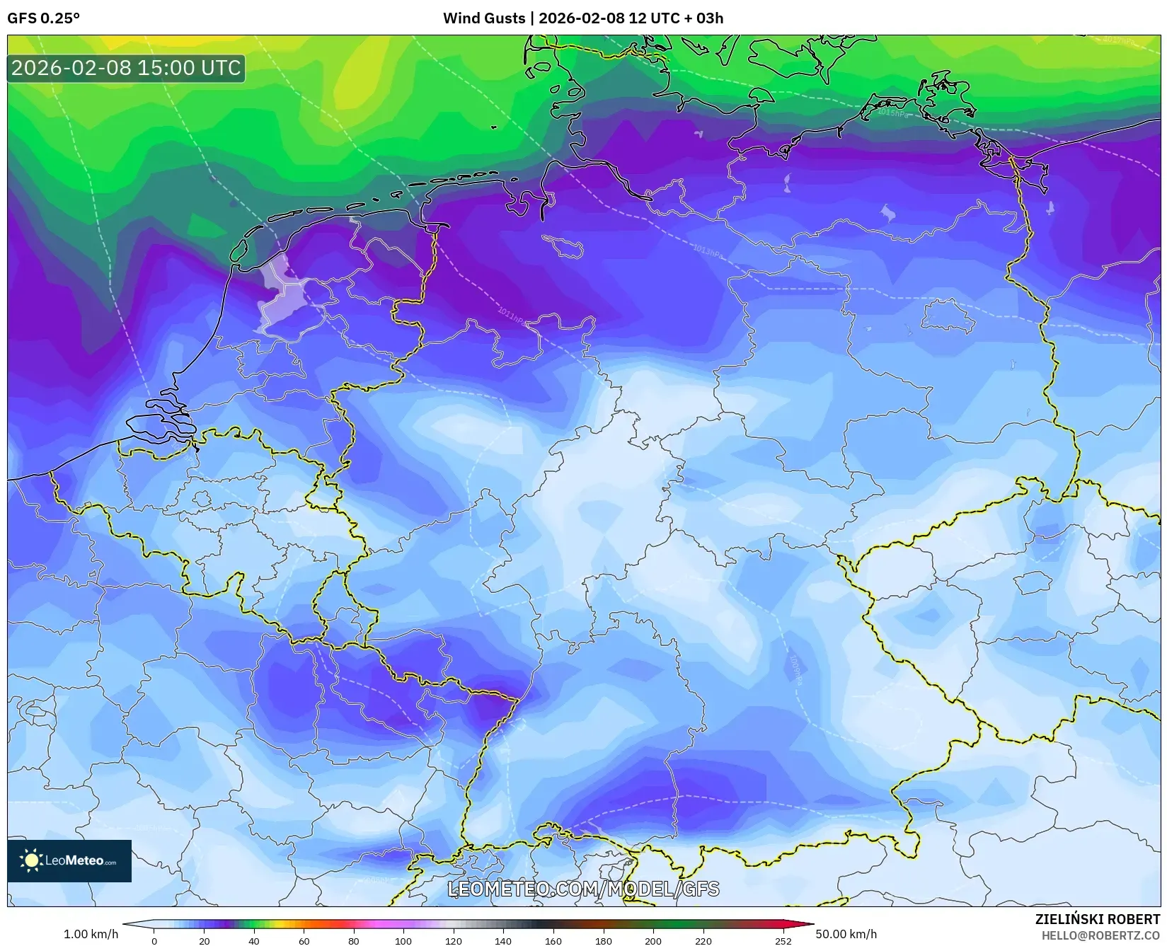 GFS model - Germany, Wind Gusts
