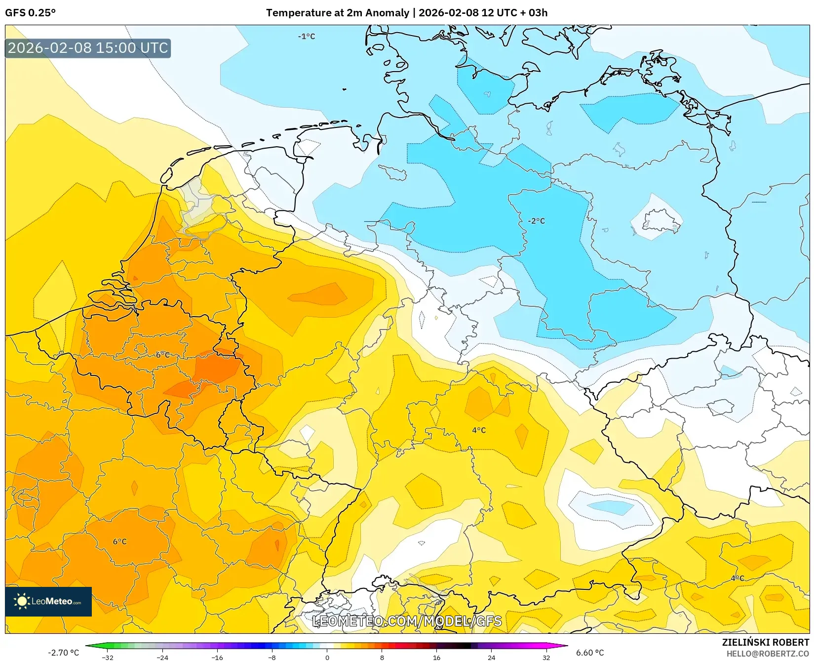 GFS model - Germany, Temperature at 2m Anomaly