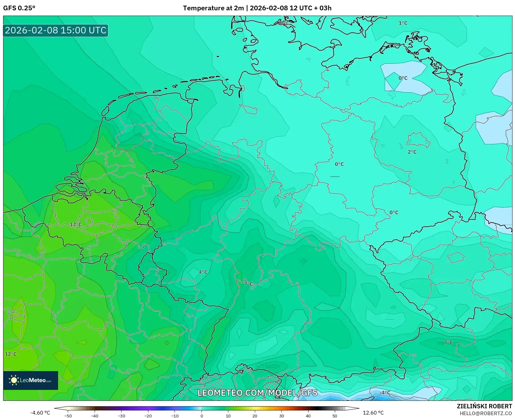 GFS model - Germany, Temperature at 2m