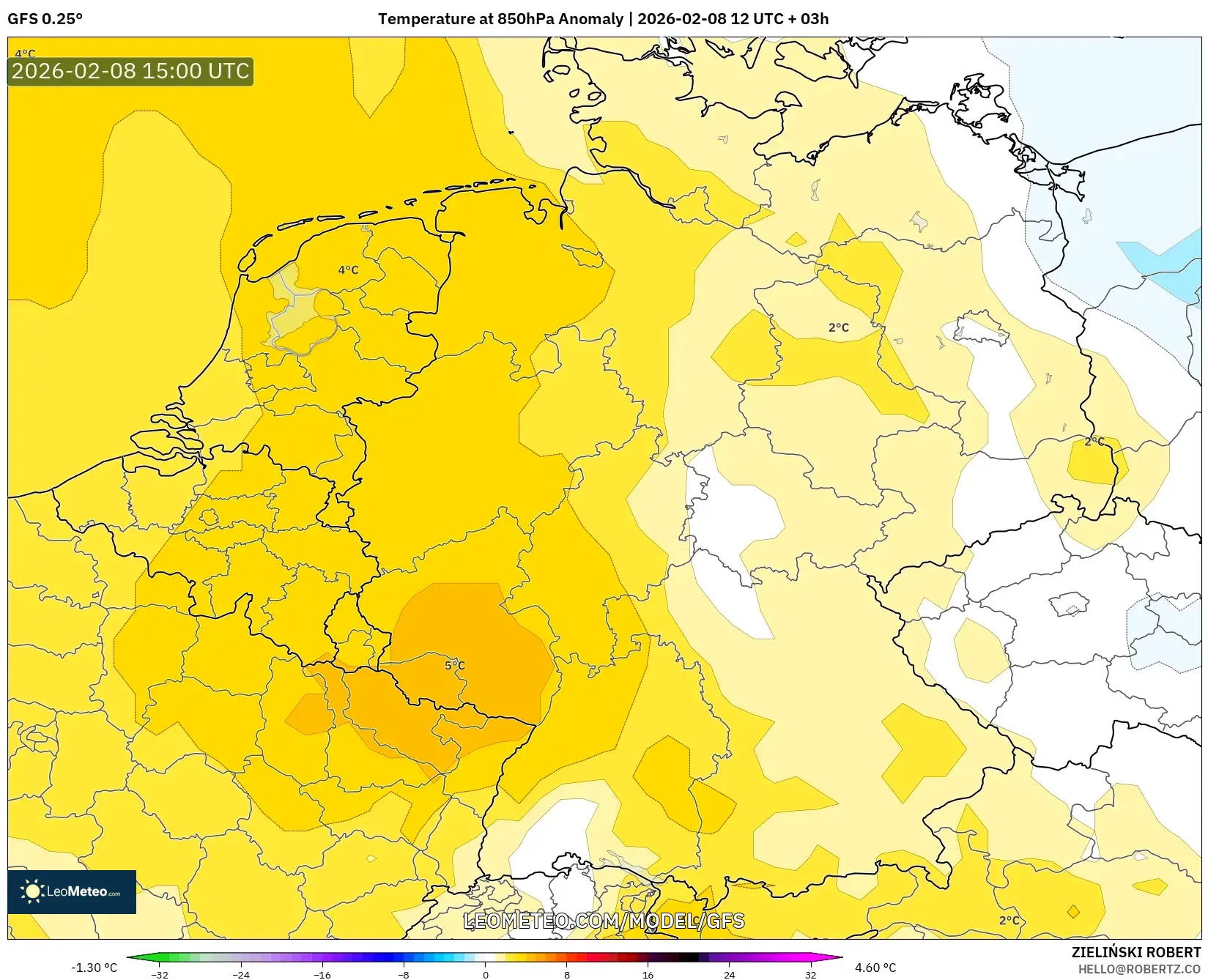 GFS model - Germany, Temperature at 850hPa Anomaly