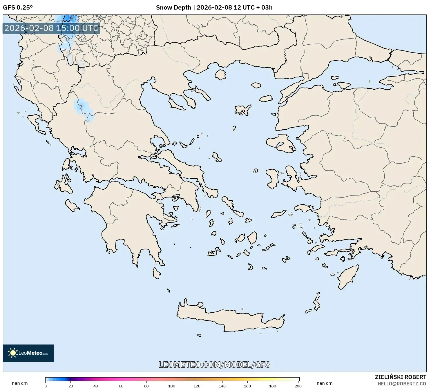 GFS model - Greece, Snow Depth