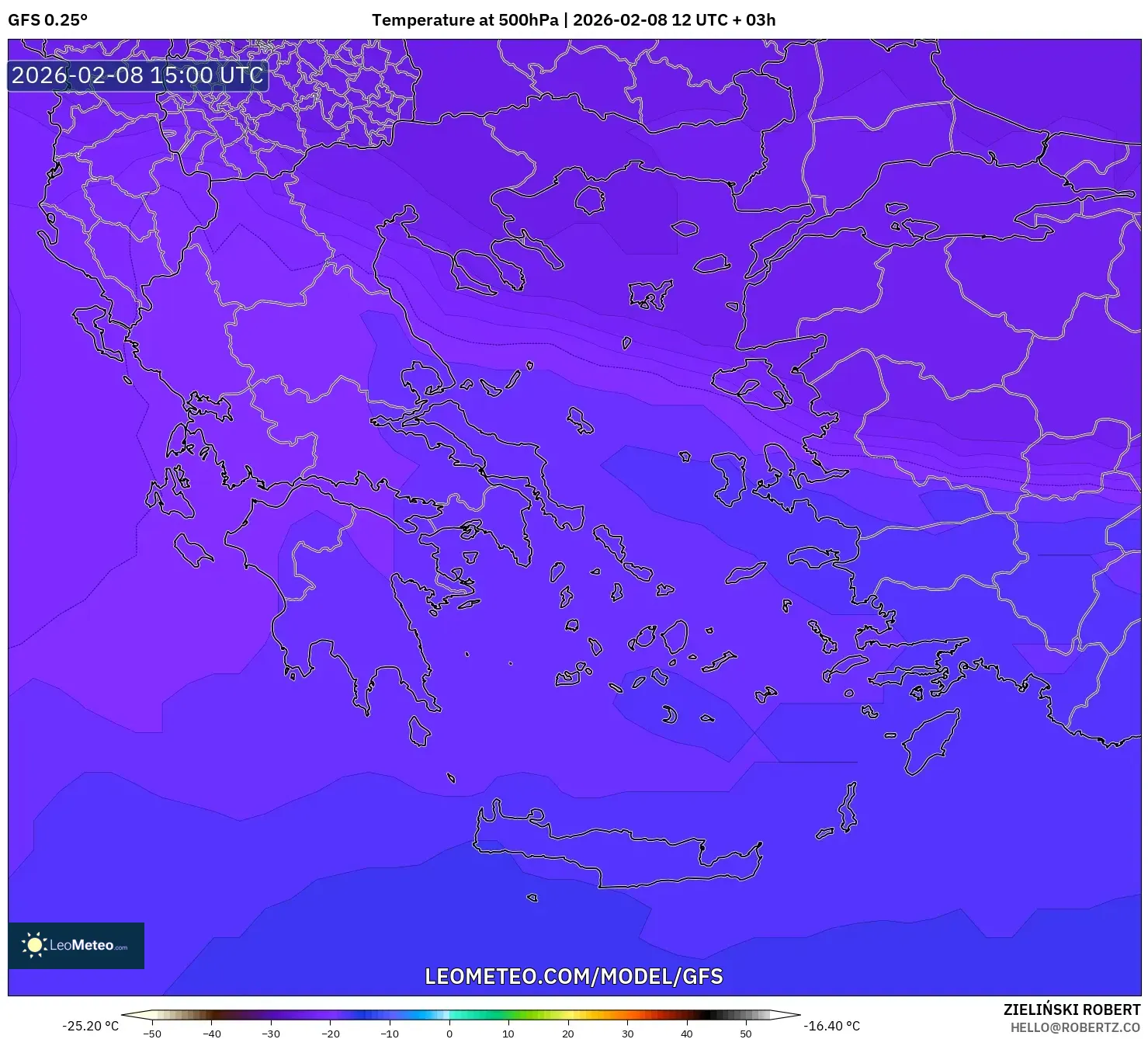 GFS model - Greece, Temperature at 500hPa