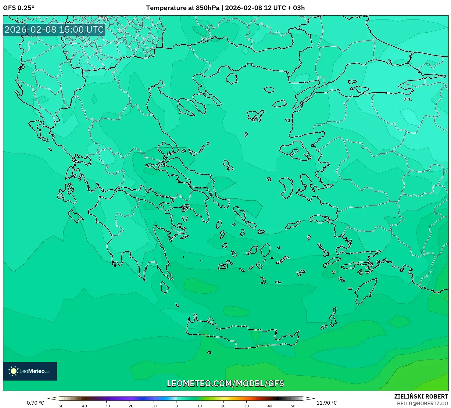 GFS model - Greece, Temperature at 850hPa
