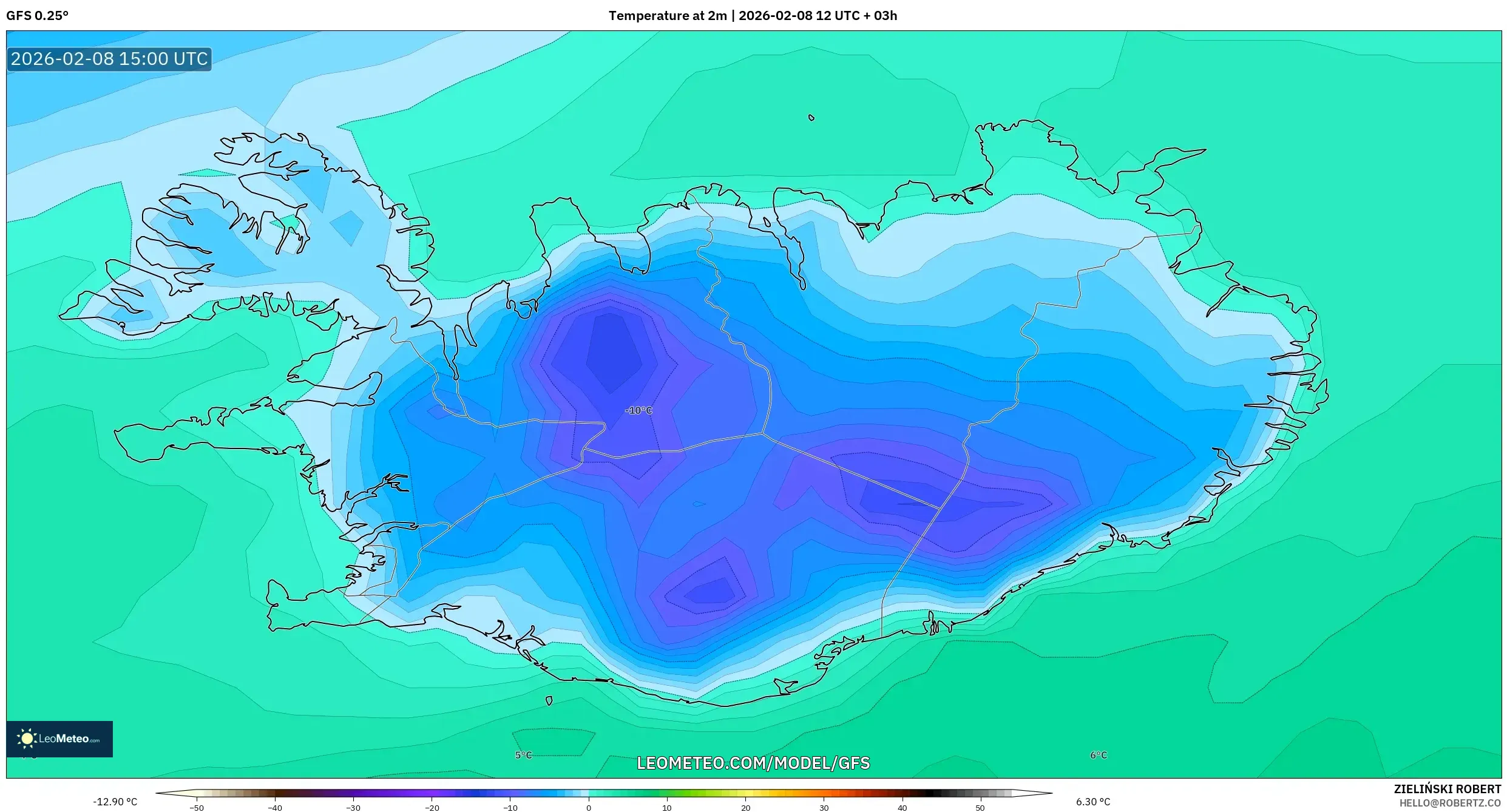 GFS model - Islandia, Suhu 2 m