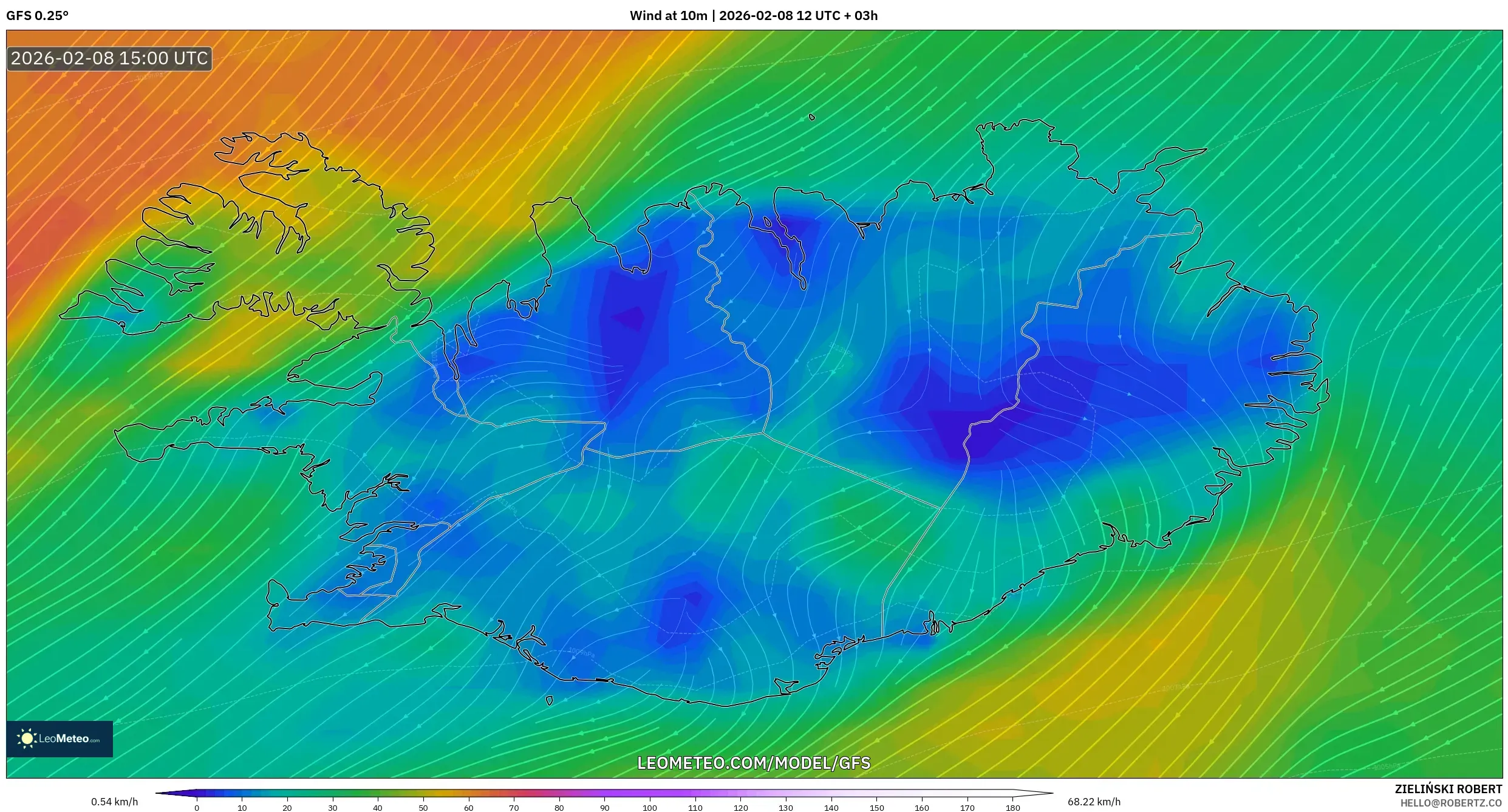 GFS model - Iceland, Wind at 10m