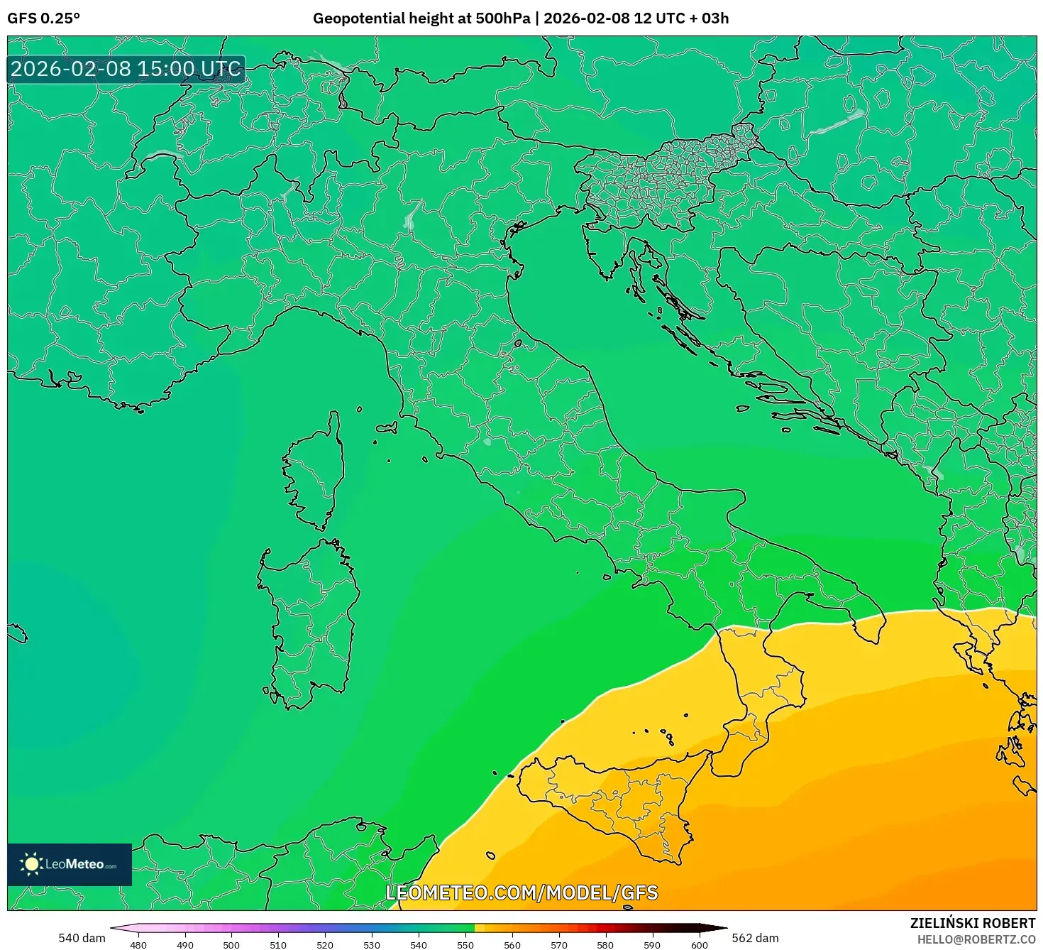 GFS model - Italy, Geopotential height at 500hPa