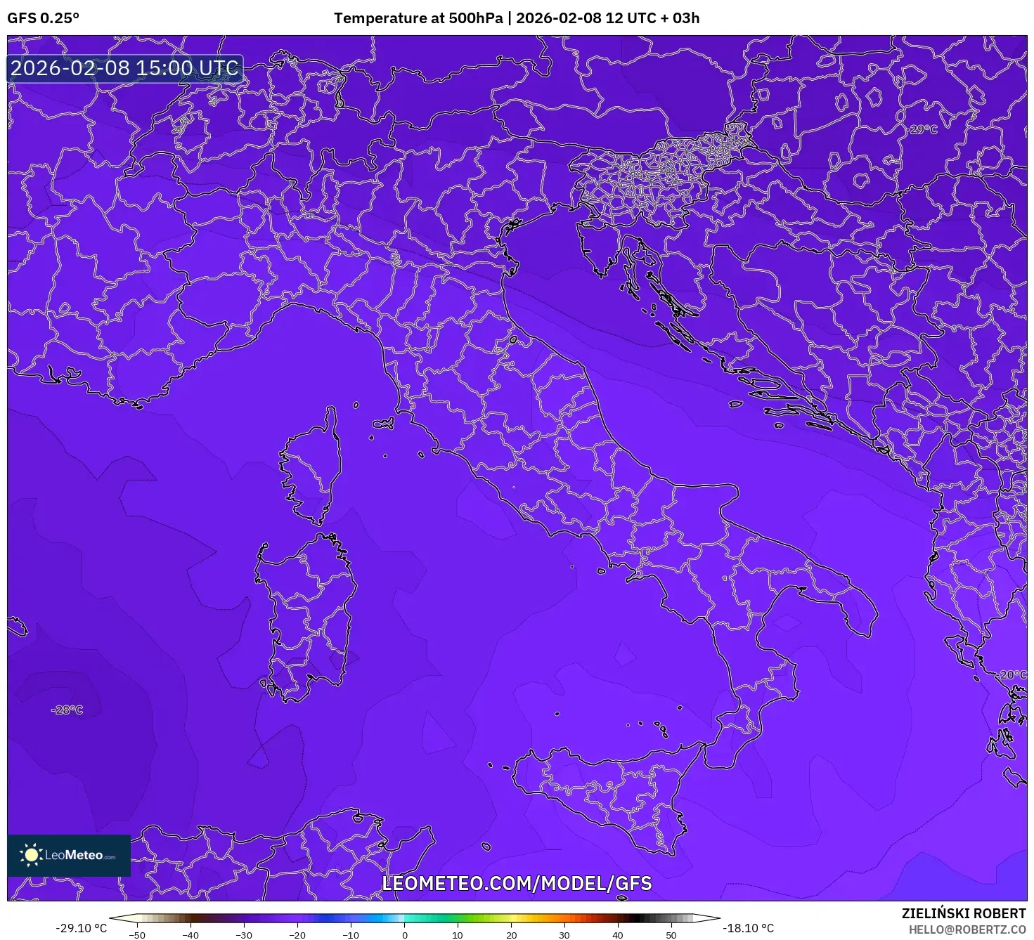 GFS model - Italy, Temperature at 500hPa