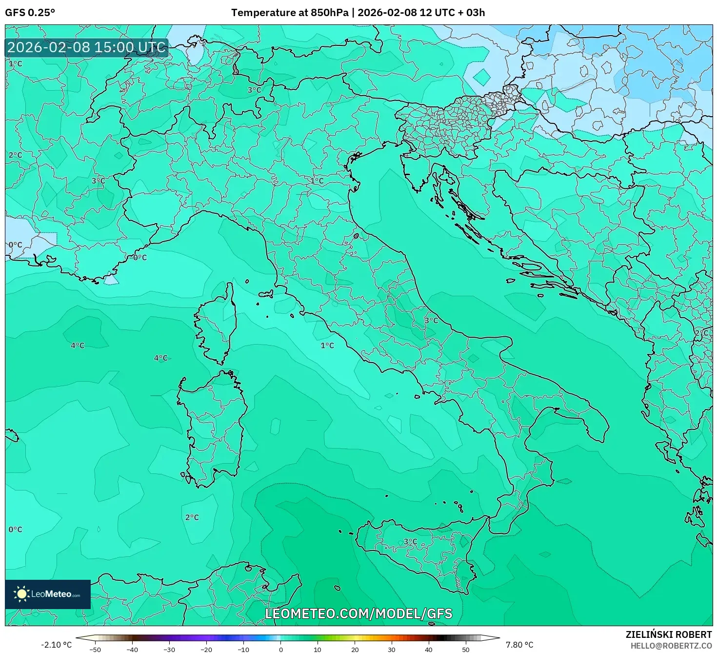 GFS model - Italia, Suhu 850 hPa