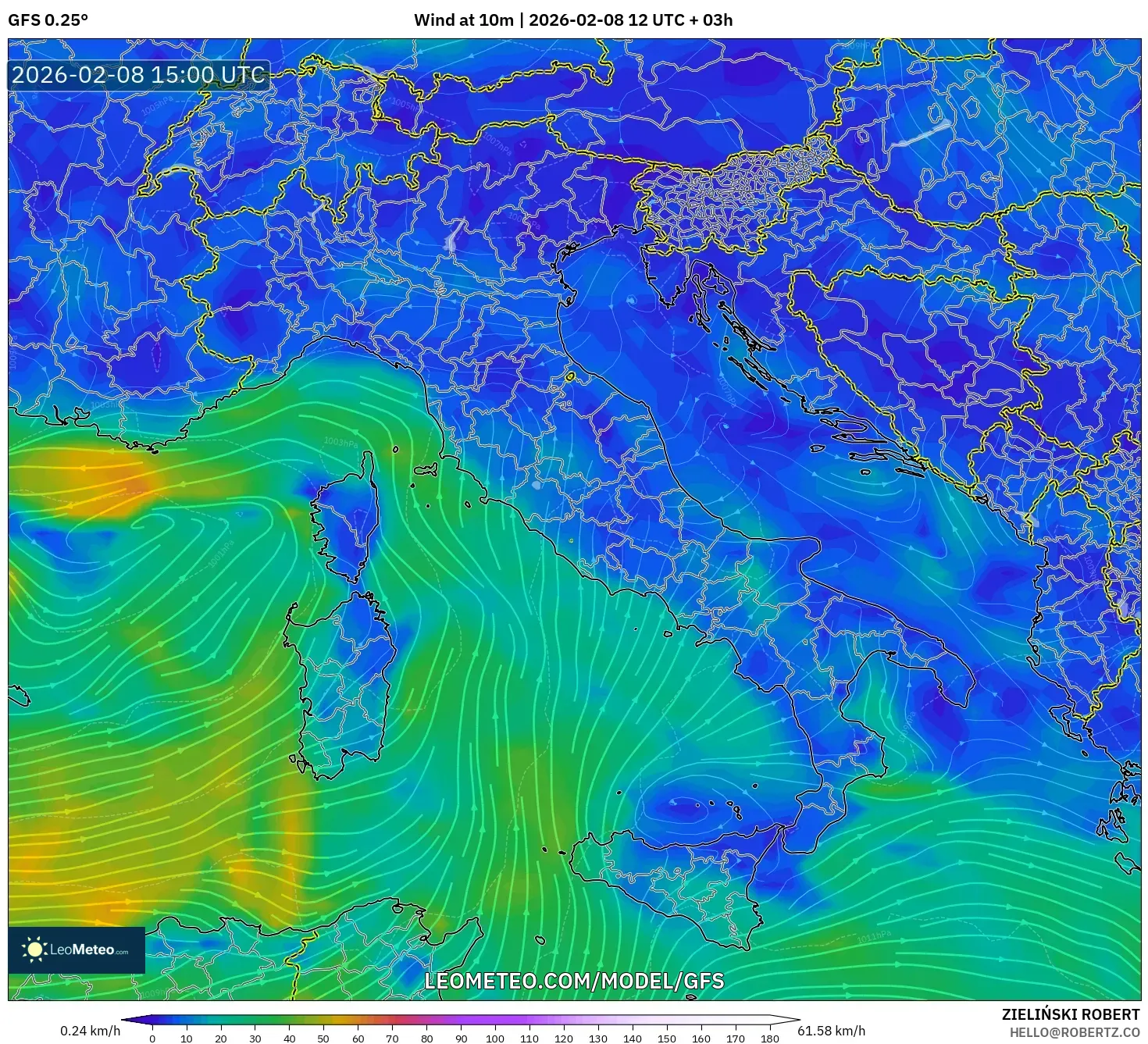 GFS model - Italy, Wind at 10m