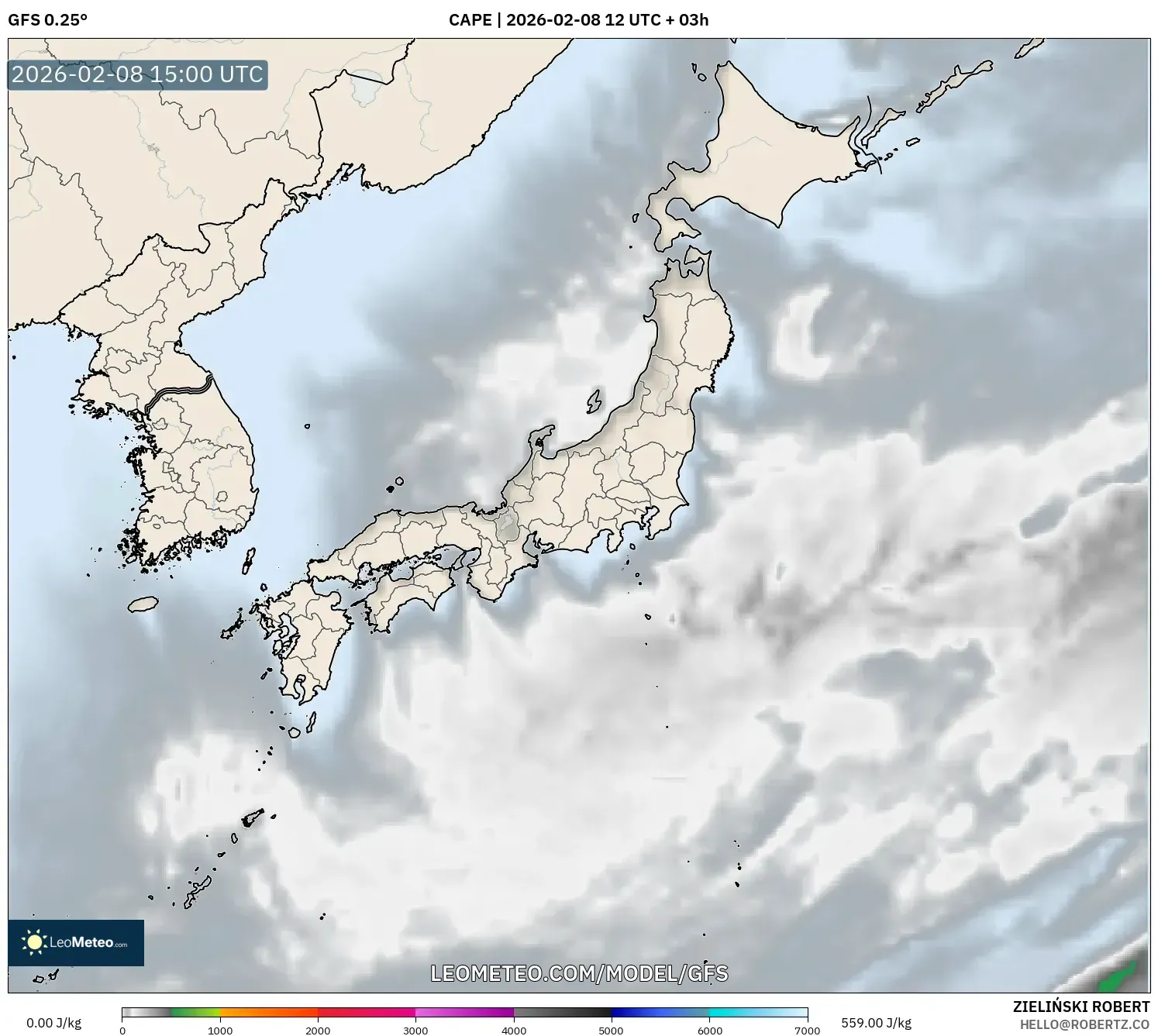 GFS model - Japan, CAPE