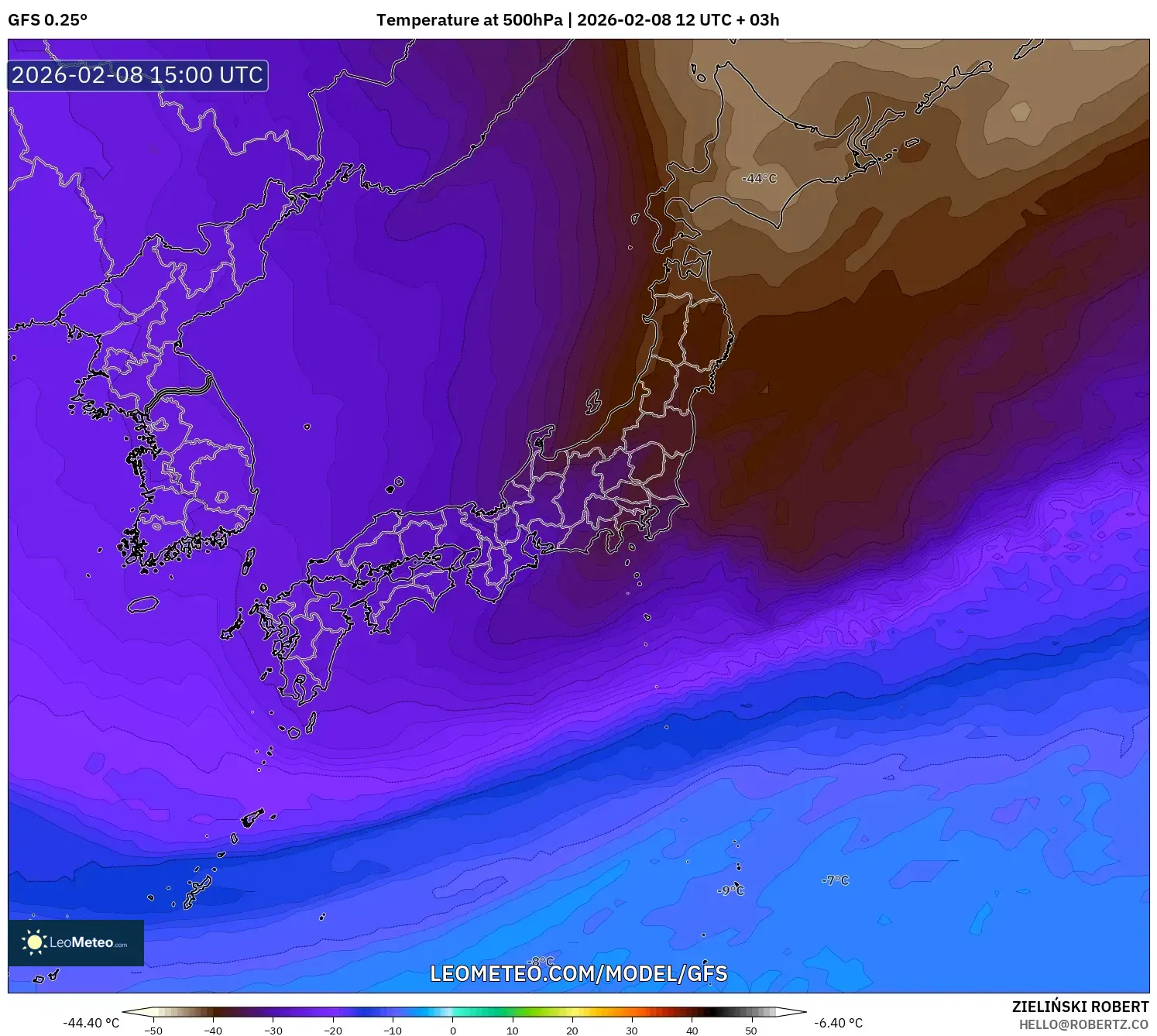 GFS model - Japan, Temperature at 500hPa
