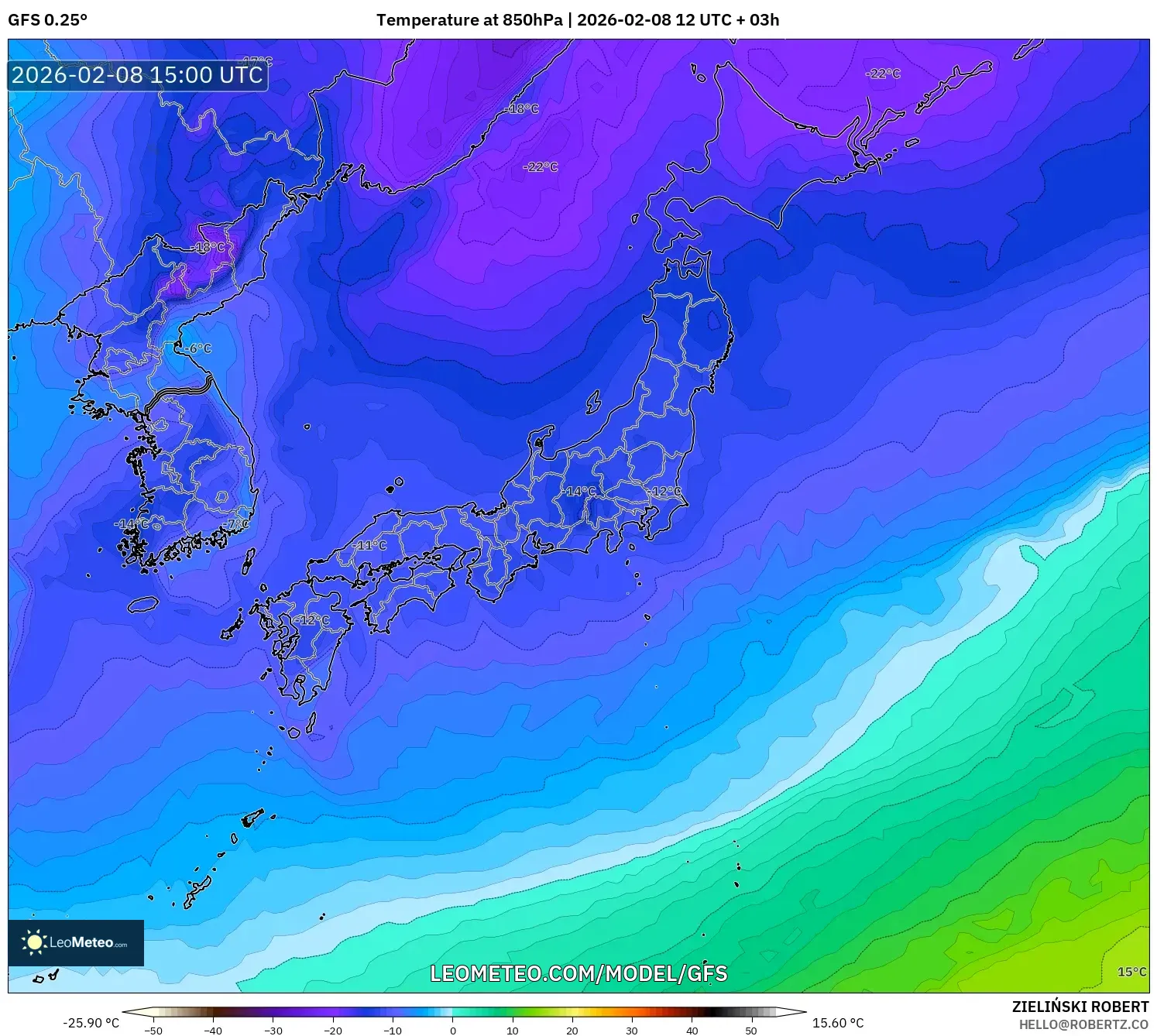 GFS model - Japan, Temperature at 850hPa